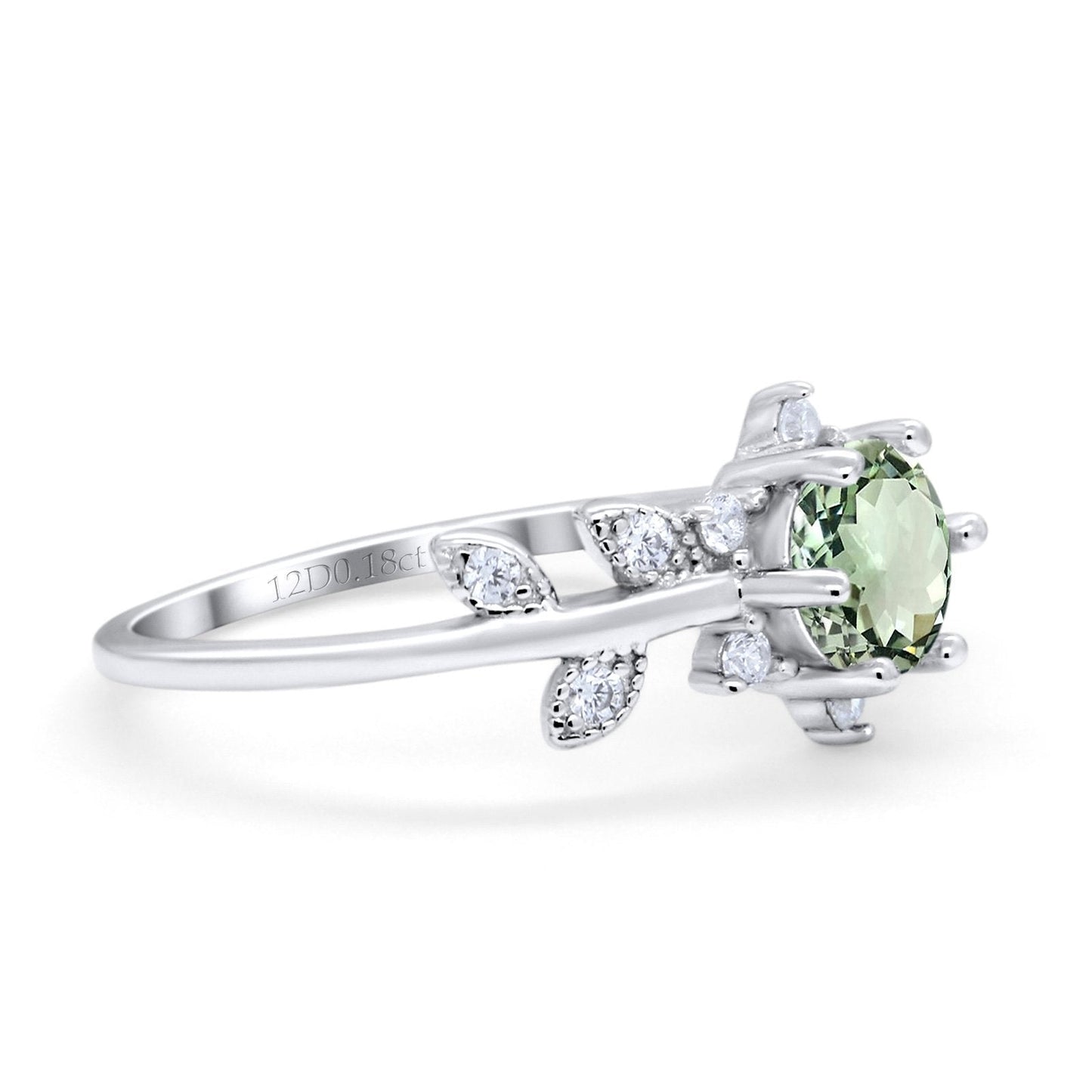 14K White Gold Round Natural Green Amethyst G SI 1.02ct Diamond Engagement Ring Size 6.5