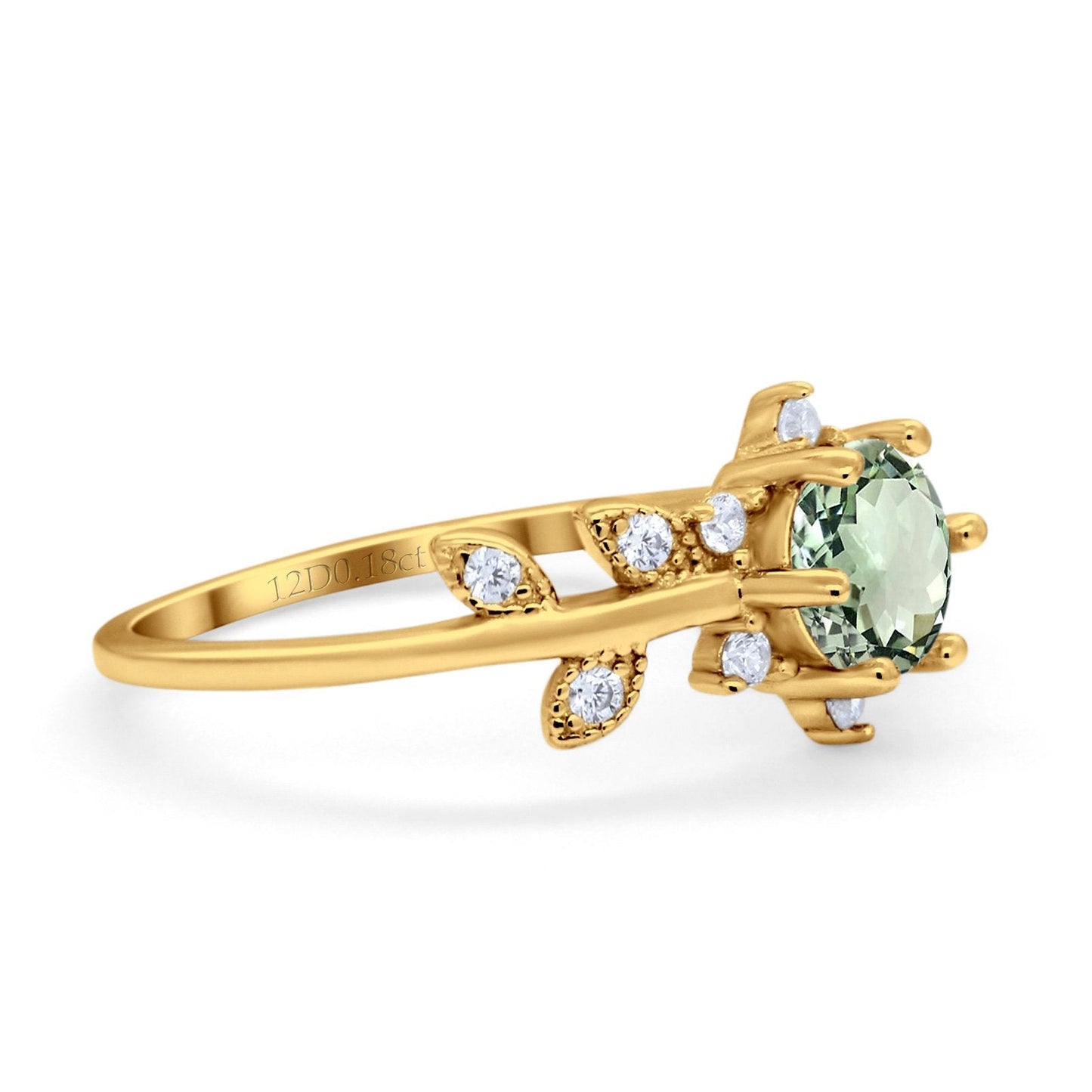 14K Yellow Gold Round Natural Green Amethyst G SI 1.02ct Diamond Engagement Ring Size 6.5