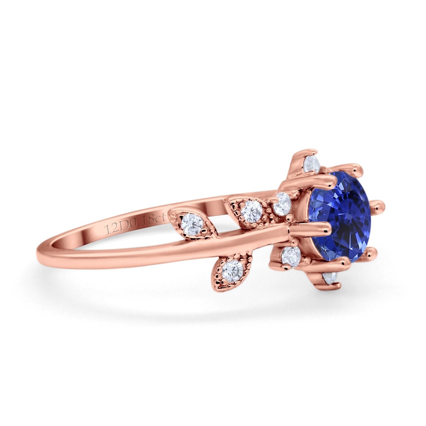 14K Rose Gold Round Nano Blue Sapphire G SI 1.02ct Diamond Engagement Ring Size 6.5