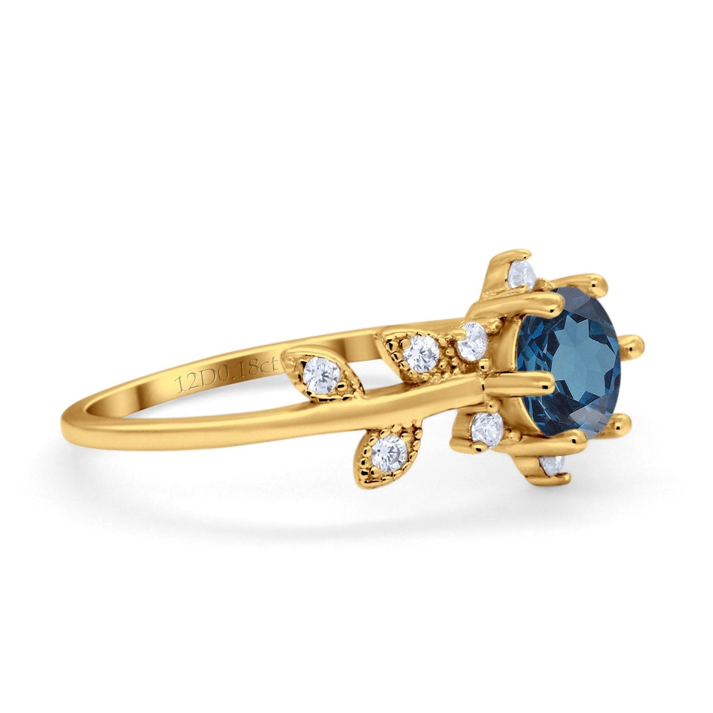 Bague de fiançailles en or jaune 14 carats avec topaze bleue de Londres ronde G SI 1,02 ct et diamant taille 6,5