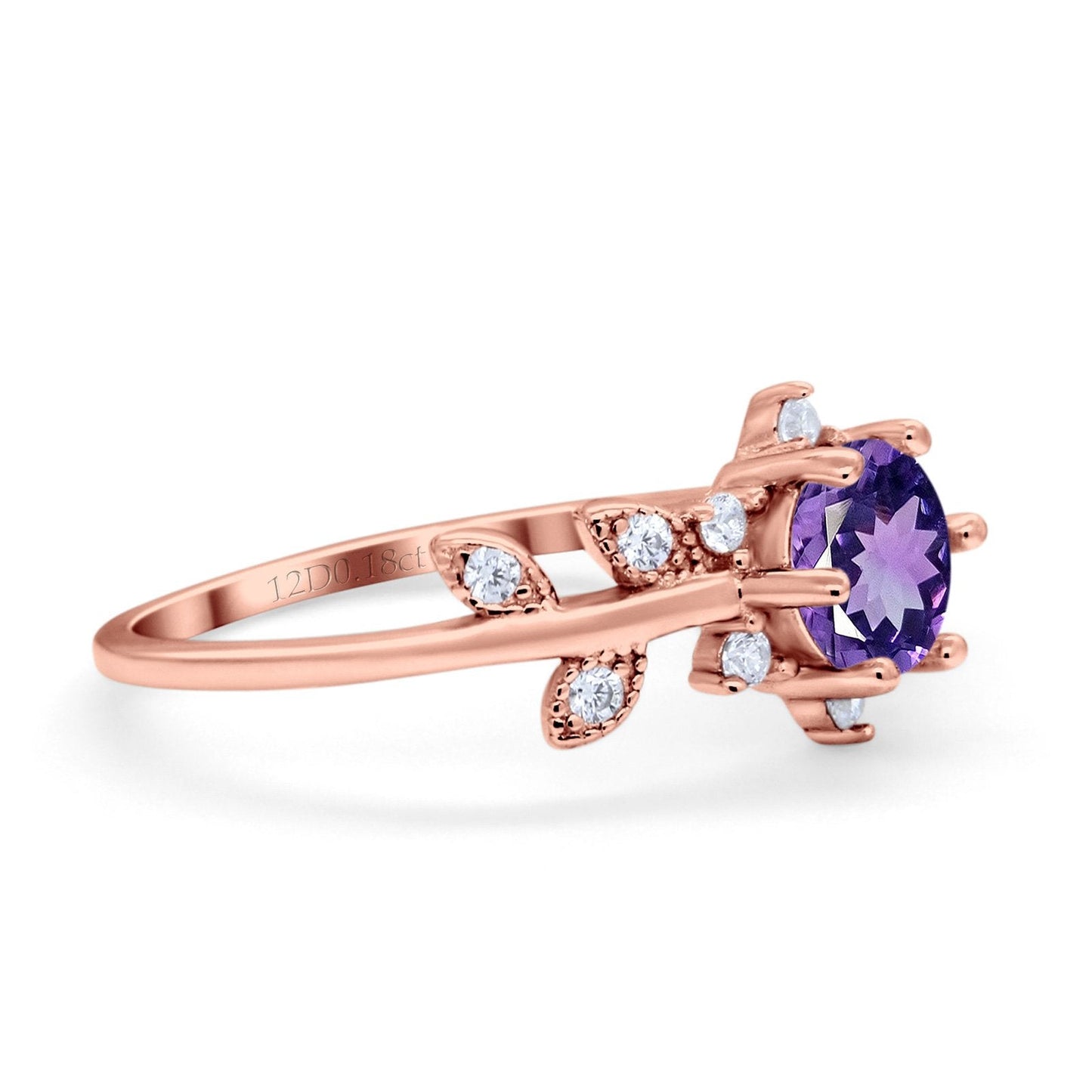 14K Rose Gold Round Natural Amethyst G SI 1.02ct Diamond Engagement Ring Size 6.5