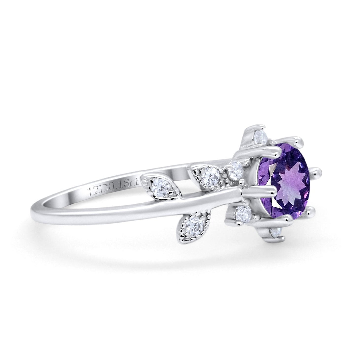 14K White Gold Round Natural Amethyst G SI 1.02ct Diamond Engagement Ring Size 6.5