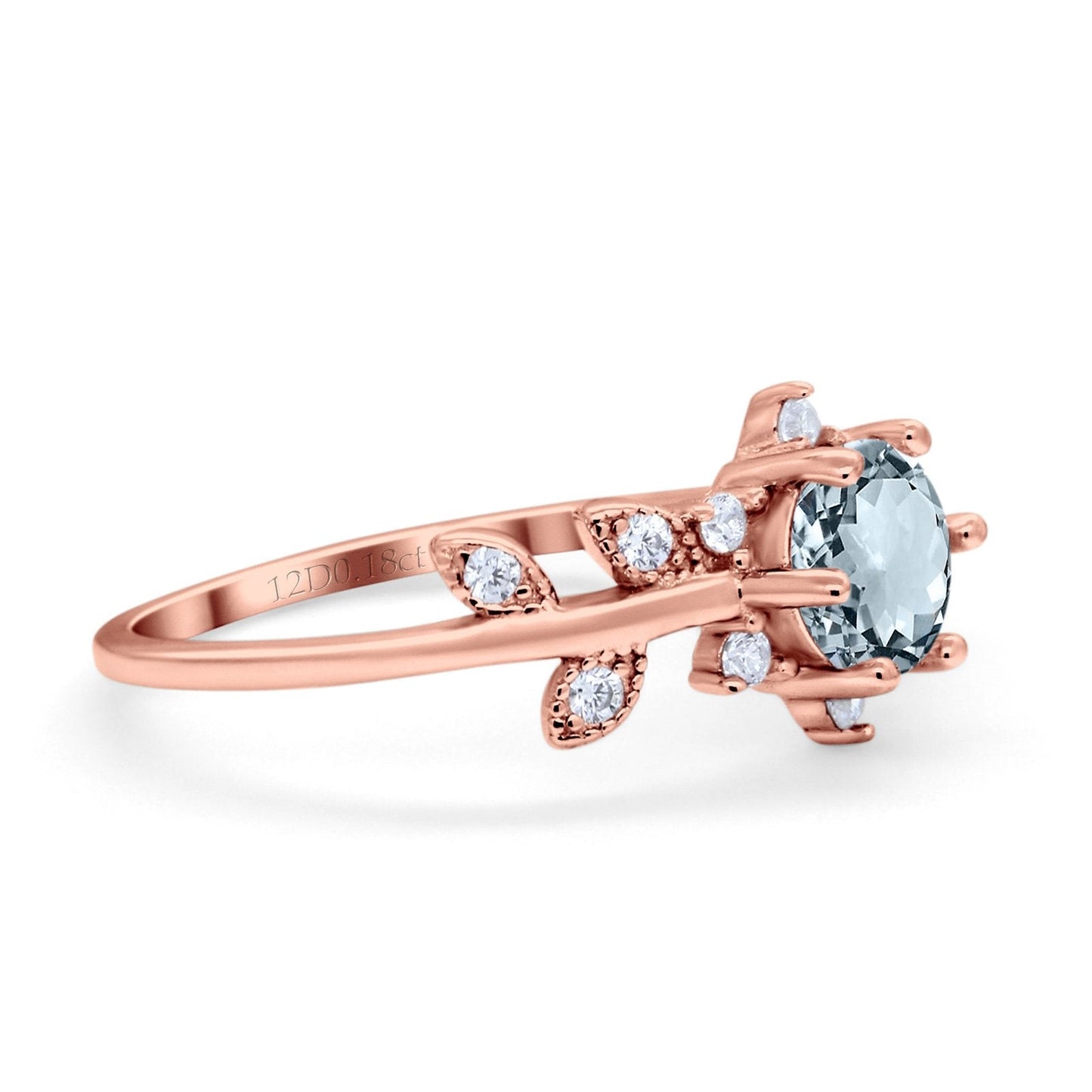 14K Rose Gold Round Natural Aquamarine G SI 1.02ct Diamond Engagement Ring Size 6.5