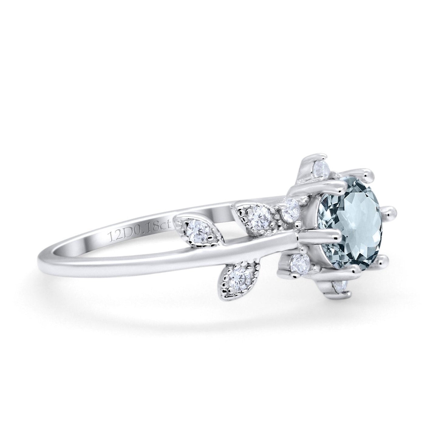 14K White Gold Round Natural Aquamarine G SI 1.02ct Diamond Engagement Ring Size 6.5