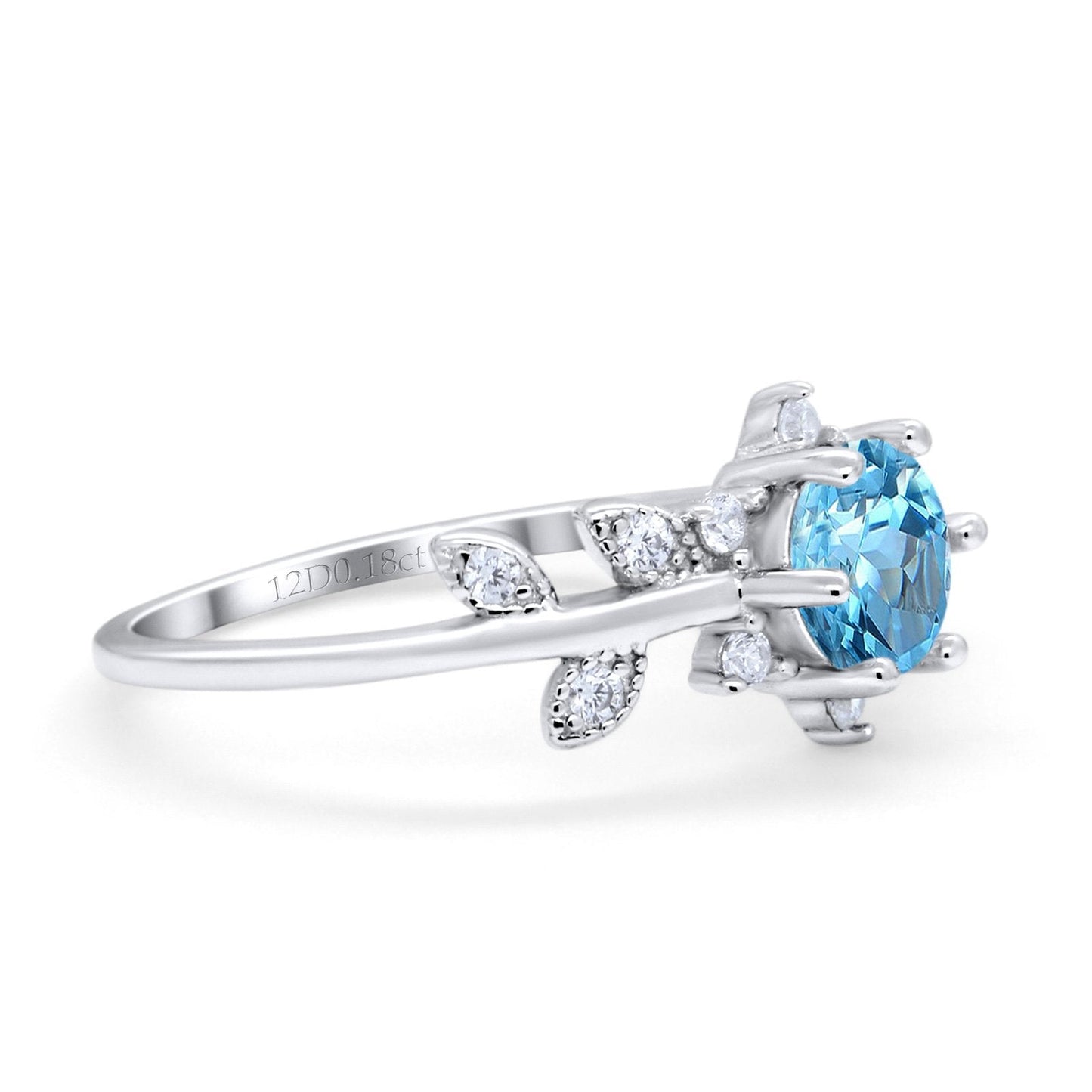 14K White Gold Round Natural Blue Topaz G SI 1.02ct Diamond Engagement Ring Size 6.5