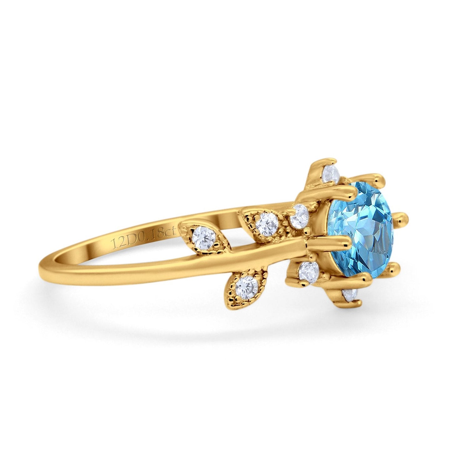 Bague de fiançailles en or jaune 14 carats avec topaze bleue naturelle ronde G SI 1,02 ct et diamant taille 6,5