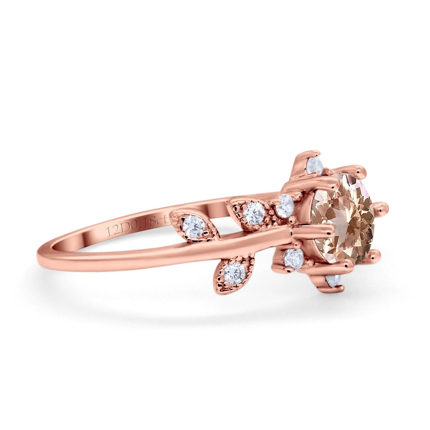 14K Rose Gold Round Natural Morganite G SI 1.02ct Diamond Engagement Ring Size 6.5