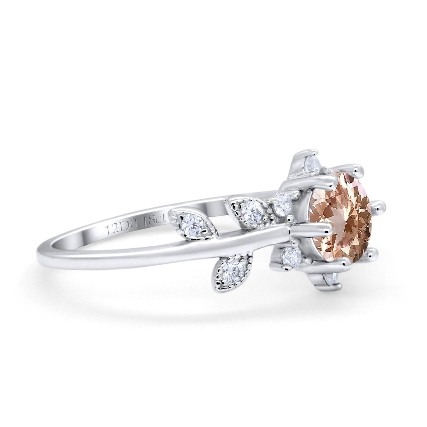 14K White Gold Round Natural Morganite G SI 1.02ct Diamond Engagement Ring Size 6.5