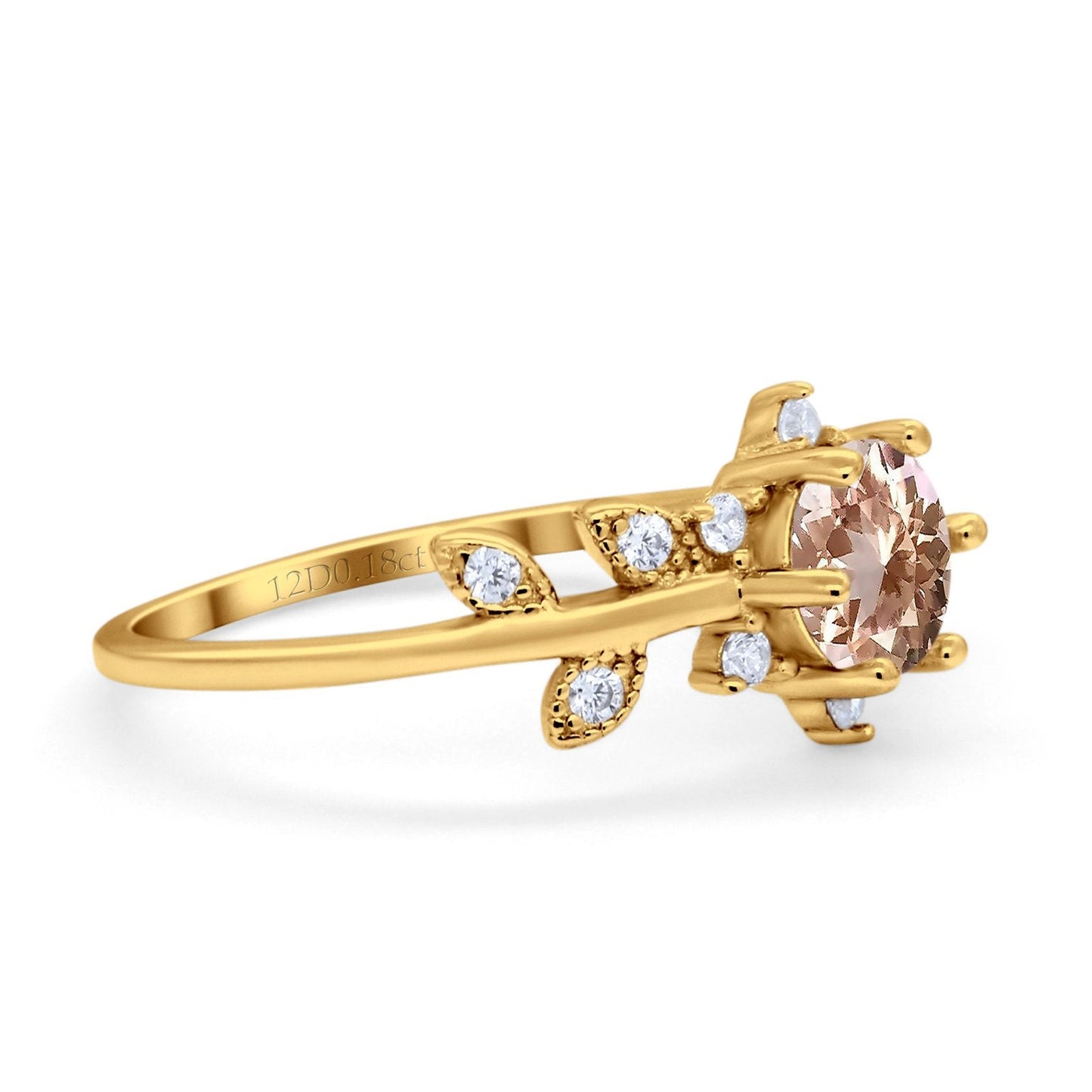 Bague de fiançailles en or jaune 14 carats avec morganite naturelle ronde G SI 1,02 ct et diamant taille 6,5