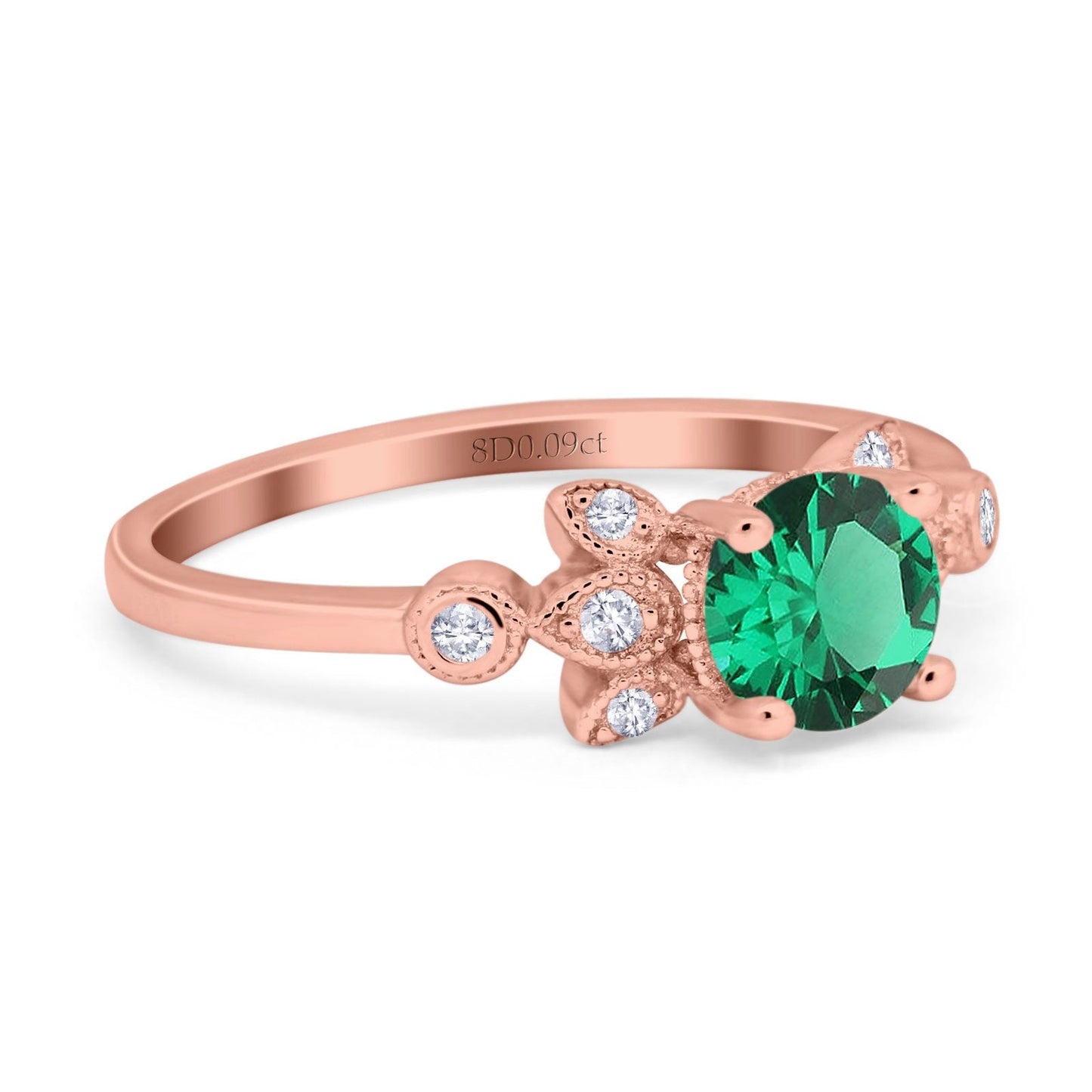 14K Rose Gold 1.37ct Round 7mm G SI Nano Emerald Diamond Engagement Wedding Ring Size 6.5