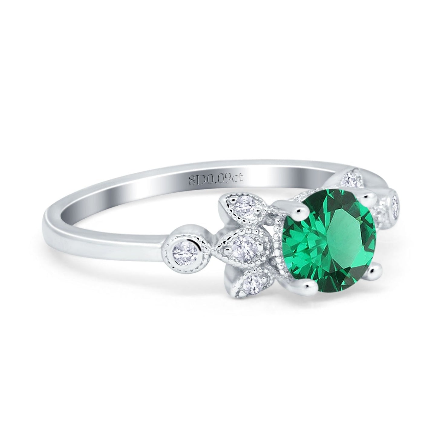 14K White Gold 1.37ct Round 7mm G SI Nano Emerald Diamond Engagement Wedding Ring Size 6.5