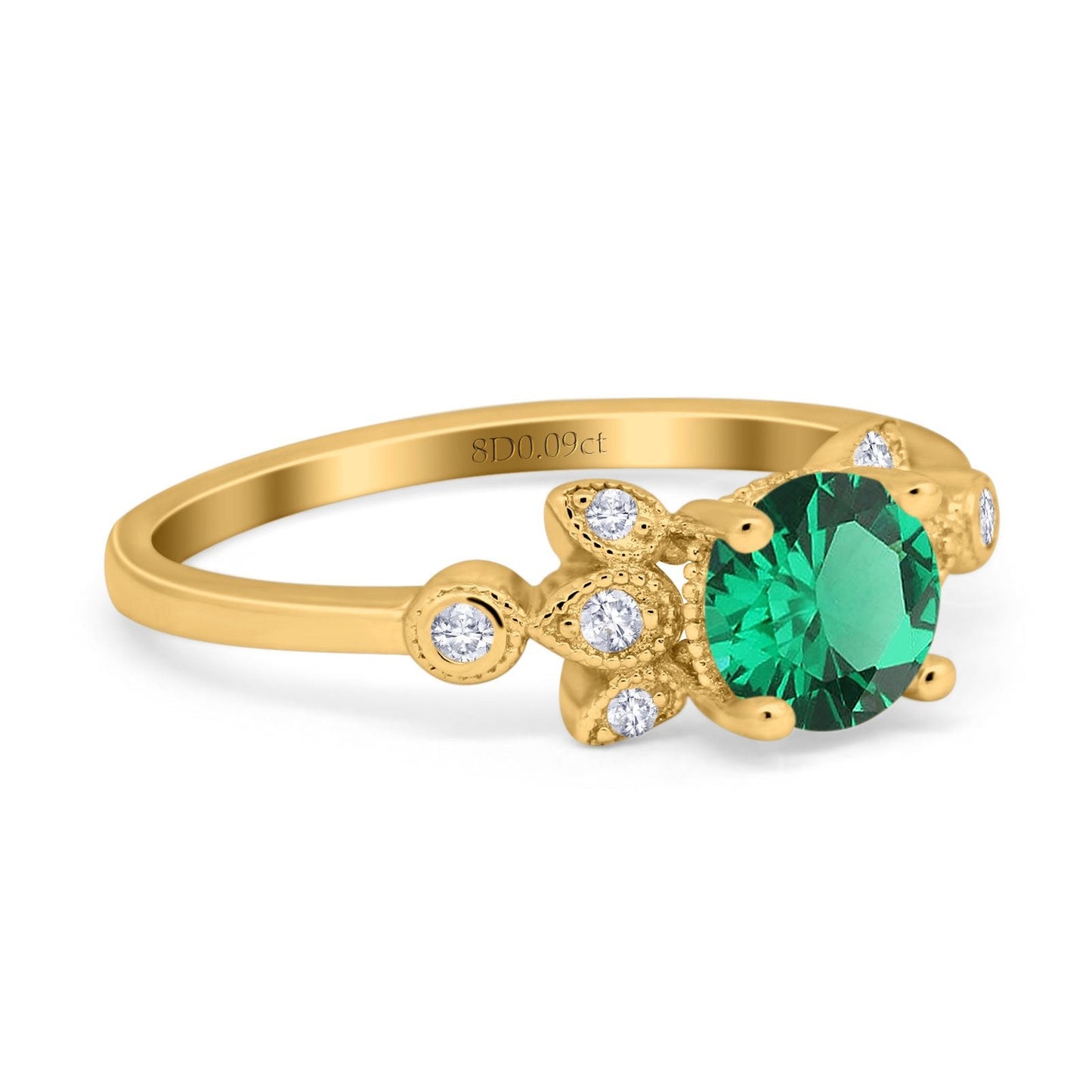 14K Yellow Gold 1.37ct Round 7mm G SI Nano Emerald Diamond Engagement Wedding Ring Size 6.5