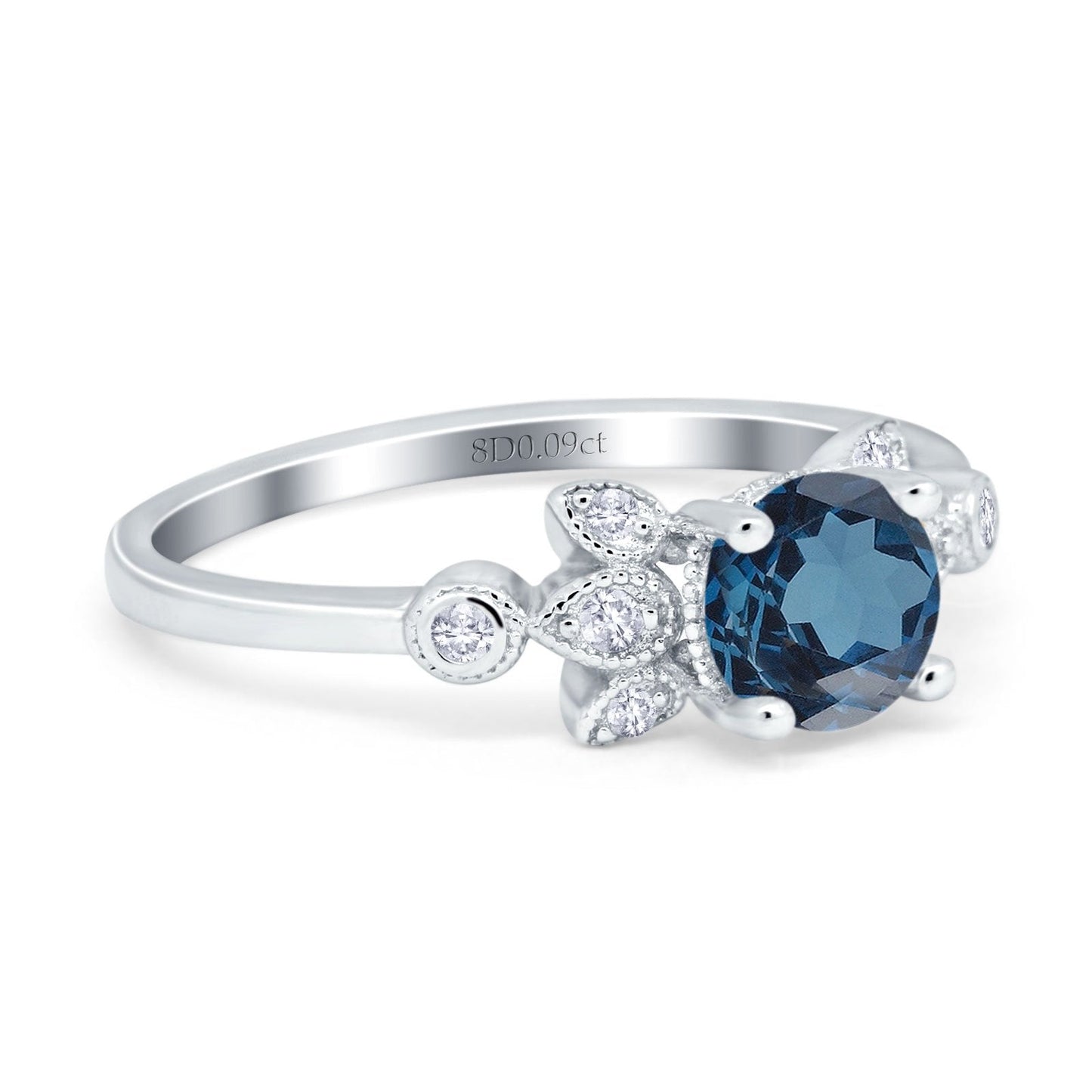 14K White Gold 1.37ct Round 7mm G SI London Blue Topaz Diamond Engagement Wedding Ring Size 6.5