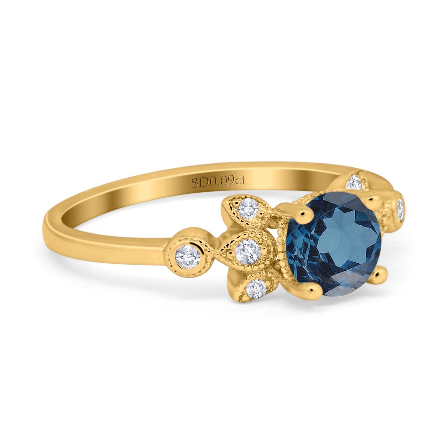 14K Yellow Gold 1.37ct Round 7mm G SI London Blue Topaz Diamond Engagement Wedding Ring Size 6.5