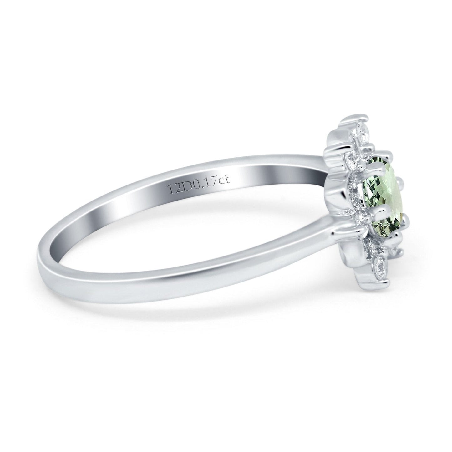 14K White Gold 1.01ct Round 6mm G SI Natural Green Amethyst Diamond Engagement Wedding Ring Size 6.5