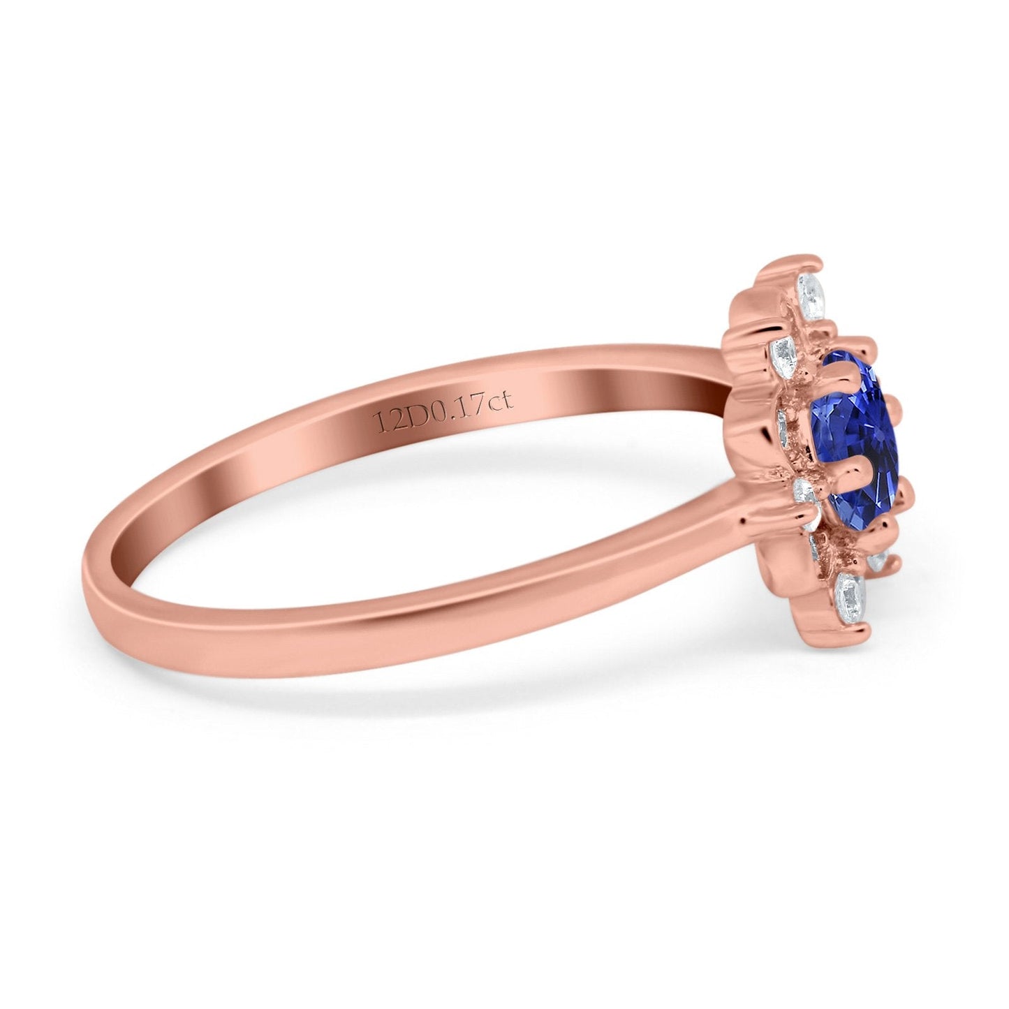 14K Rose Gold 1.01ct Round 6mm G SI Nano Blue Sapphire Diamond Engagement Wedding Ring Size 6.5