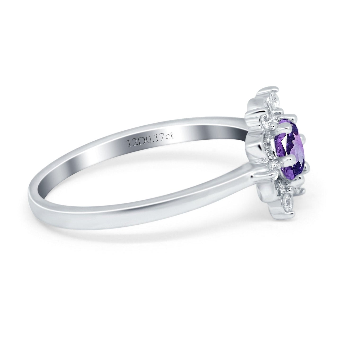 14K White Gold 1.01ct Round 6mm G SI Natural Amethyst Diamond Engagement Wedding Ring Size 6.5