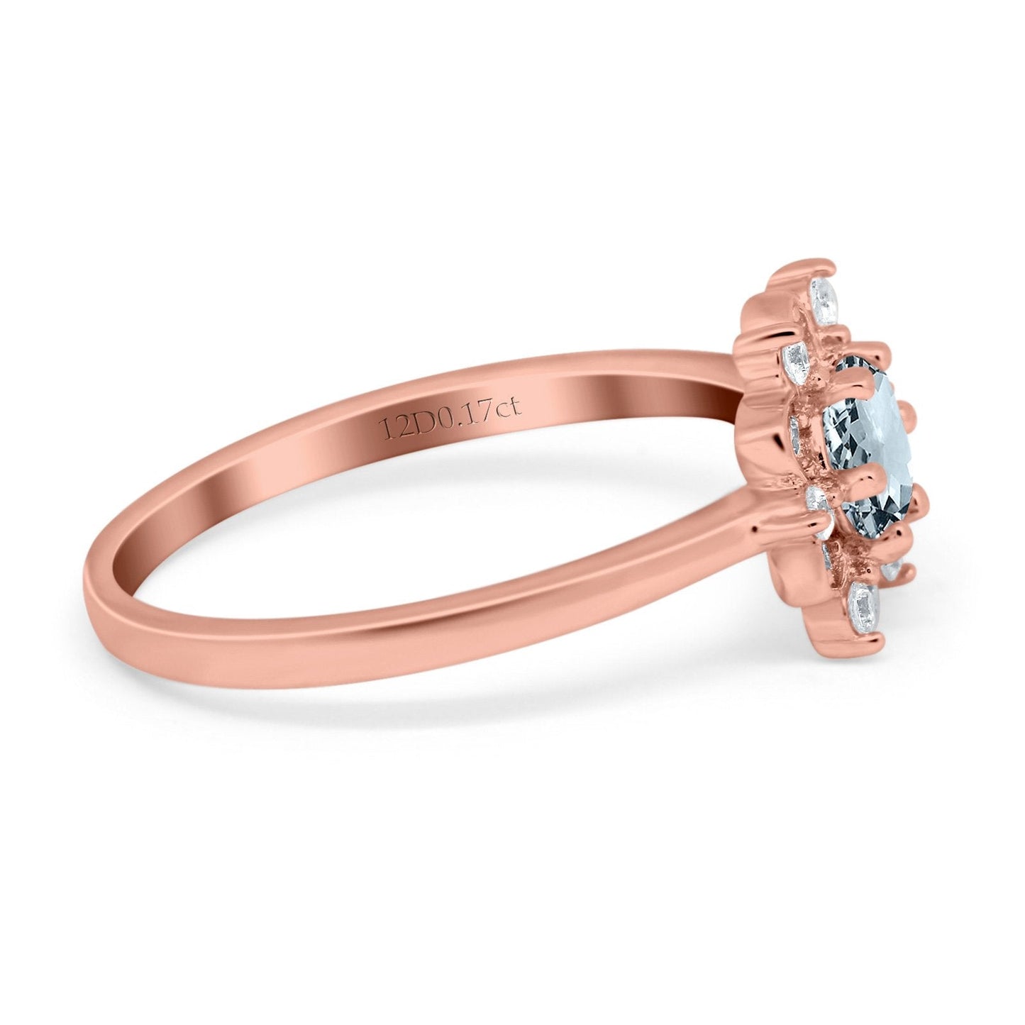 14K Rose Gold 1.01ct Round 6mm G SI Natural Aquamarine Diamond Engagement Wedding Ring Size 6.5