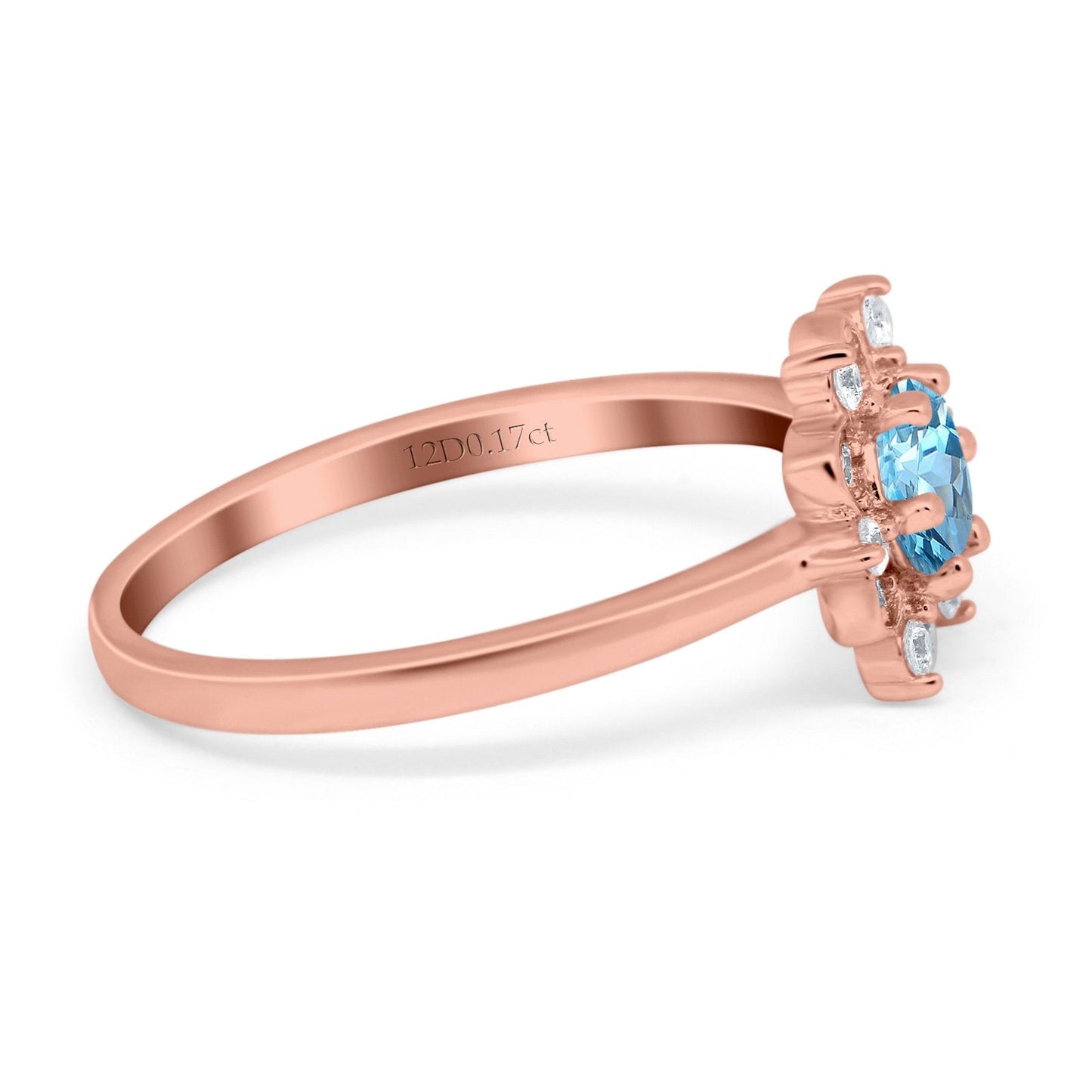 14K Rose Gold 1.01ct Round 6mm G SI Natural Blue Topaz Diamond Engagement Wedding Ring Size 6.5