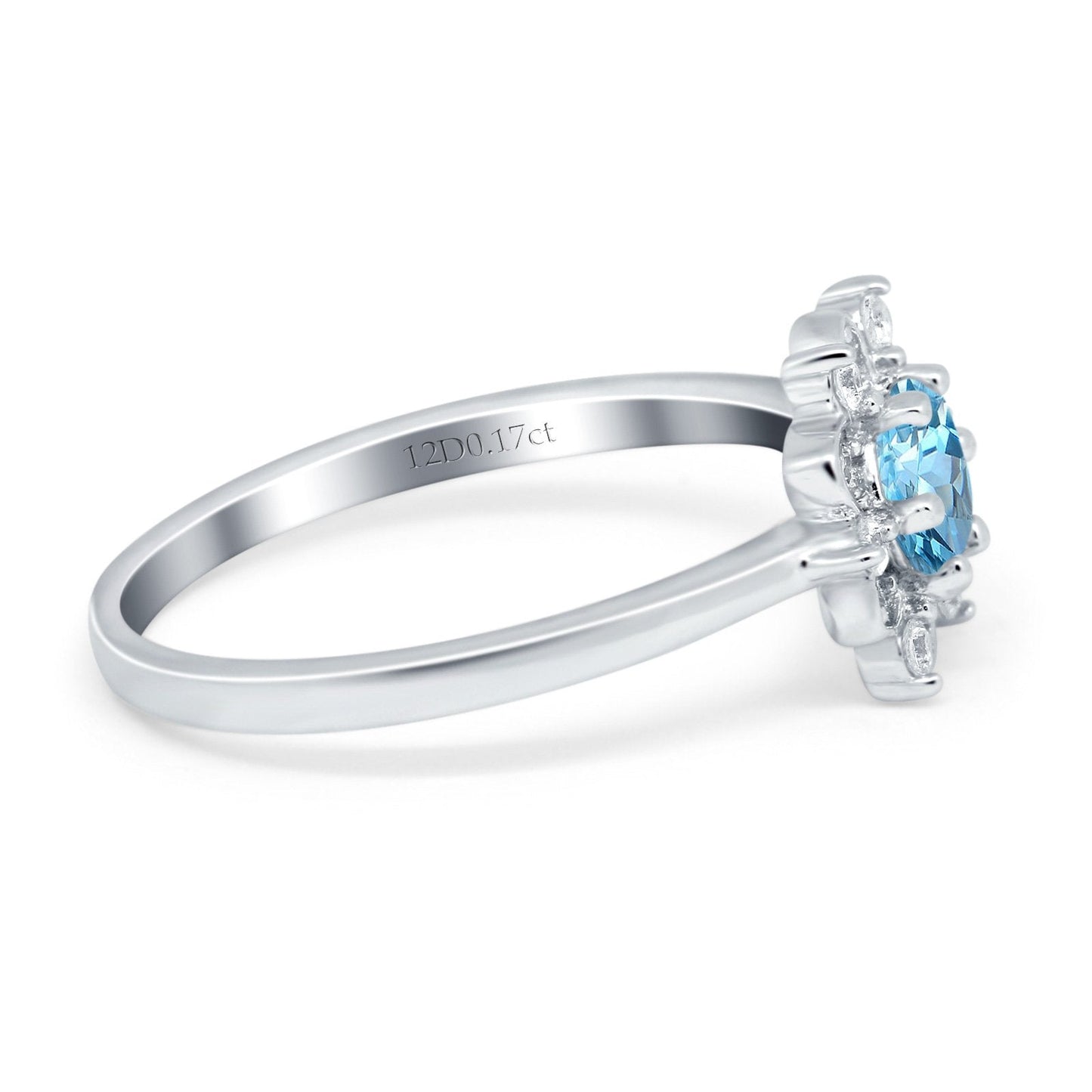 14K White Gold 1.01ct Round 6mm G SI Natural Blue Topaz Diamond Engagement Wedding Ring Size 6.5