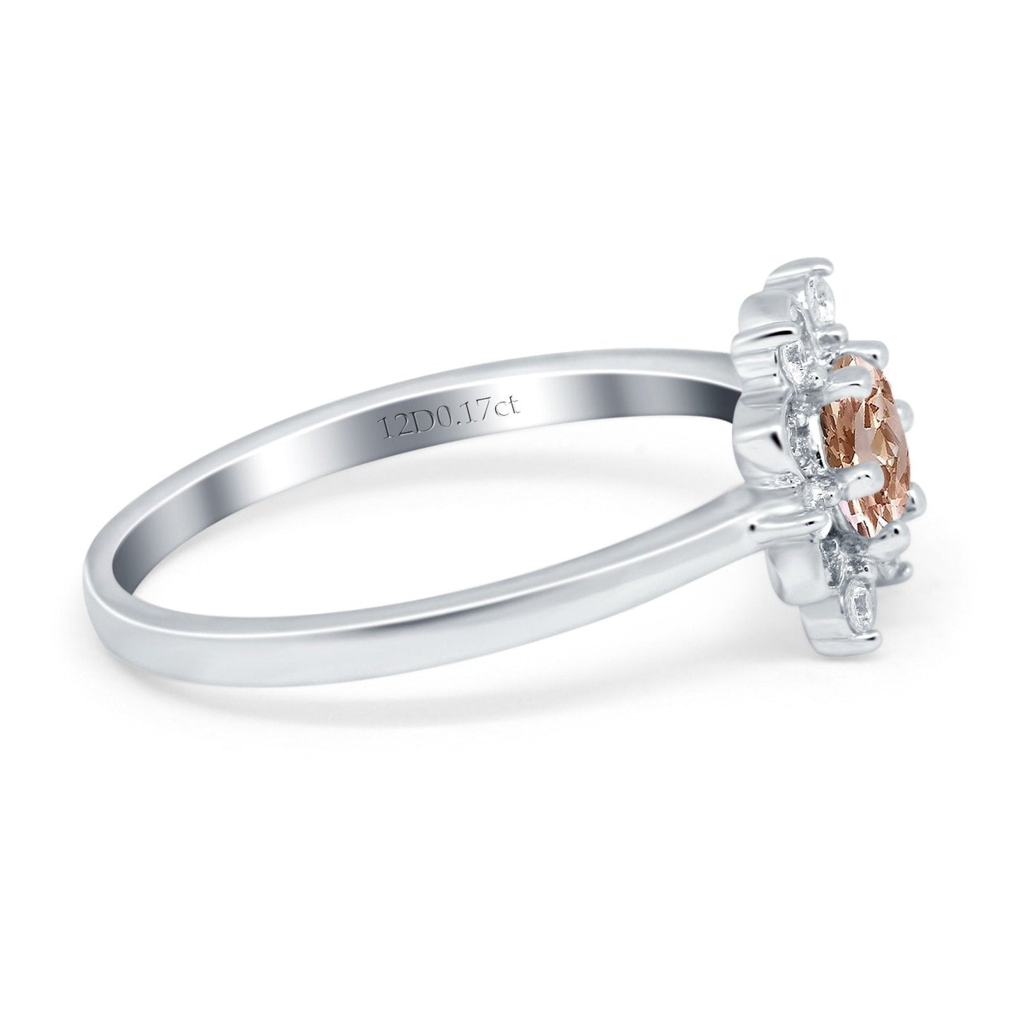 14K White Gold 1.01ct Round 6mm G SI Natural Morganite Diamond Engagement Wedding Ring Size 6.5