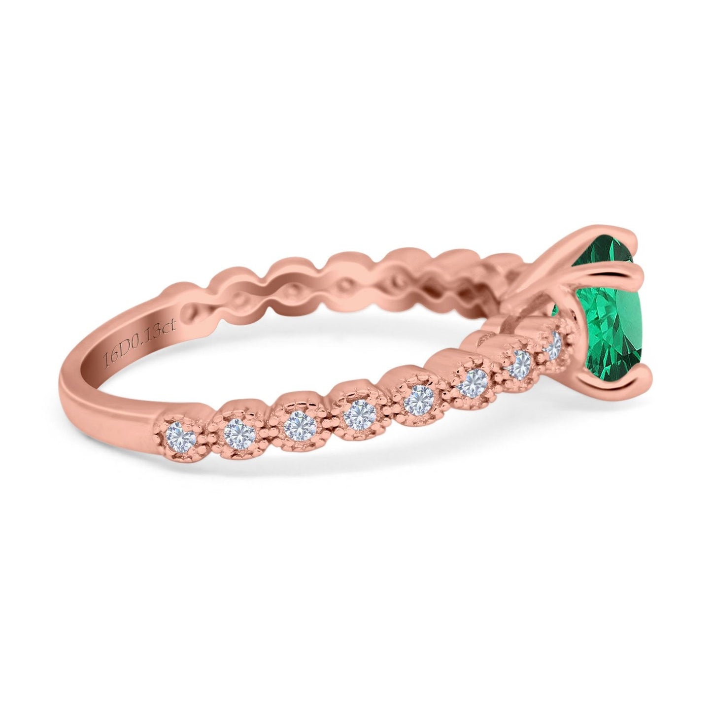 14K Rose Gold 1.16ct Round 6.5mm G SI Nano Emerald Diamond Engagement Wedding Ring Size 6.5