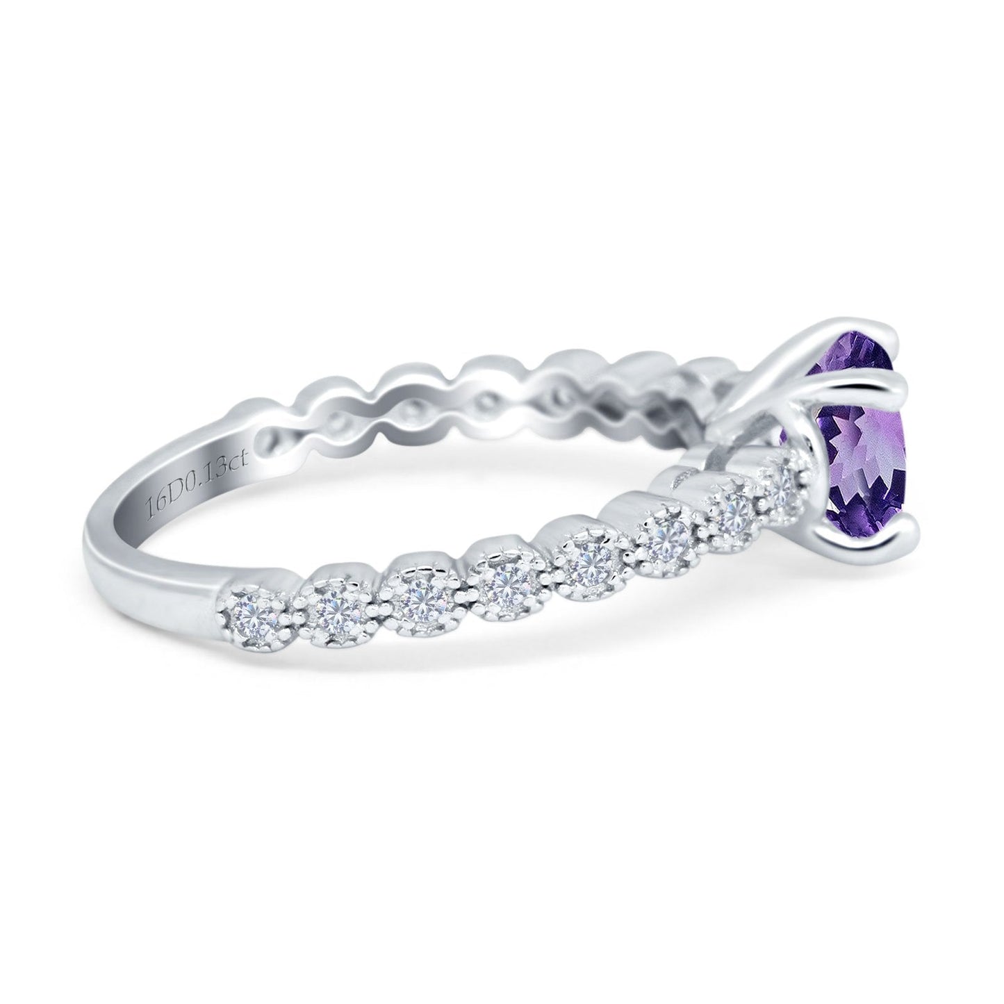 14K White Gold 1.16ct Round 6.5mm G SI Natural Amethyst Diamond Engagement Wedding Ring Size 6.5