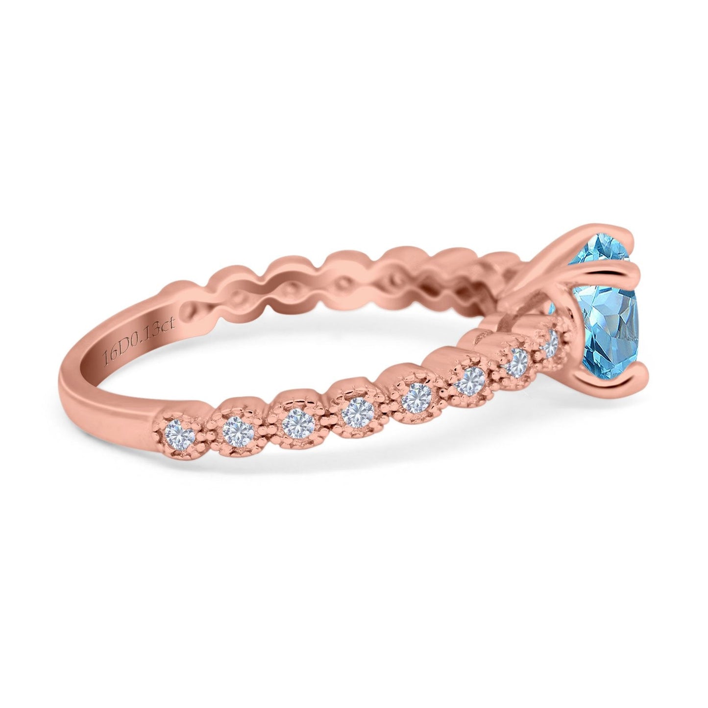 14K Rose Gold 1.16ct Round 6.5mm G SI Natural Blue Topaz Diamond Engagement Wedding Ring Size 6.5