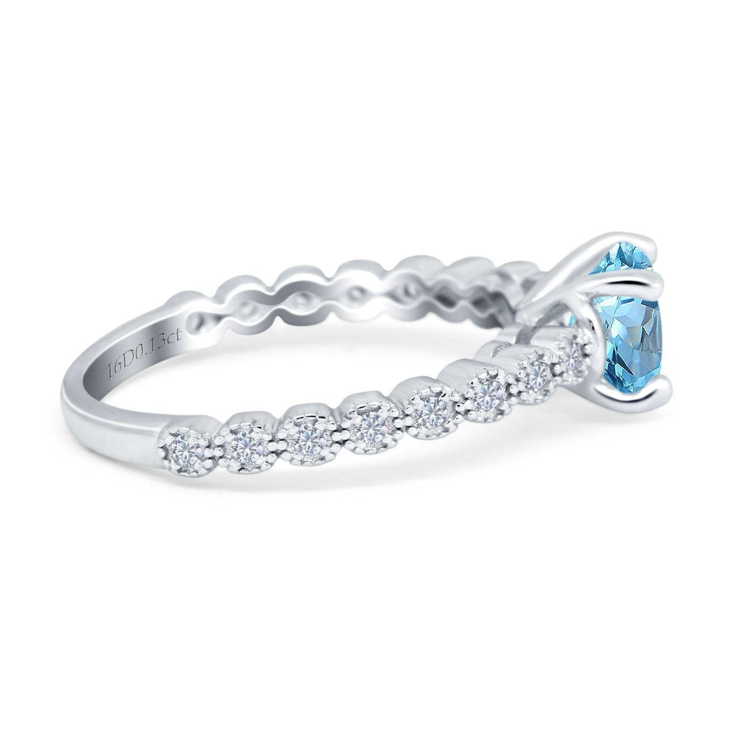 14K White Gold 1.16ct Round 6.5mm G SI Natural Blue Topaz Diamond Engagement Wedding Ring Size 6.5