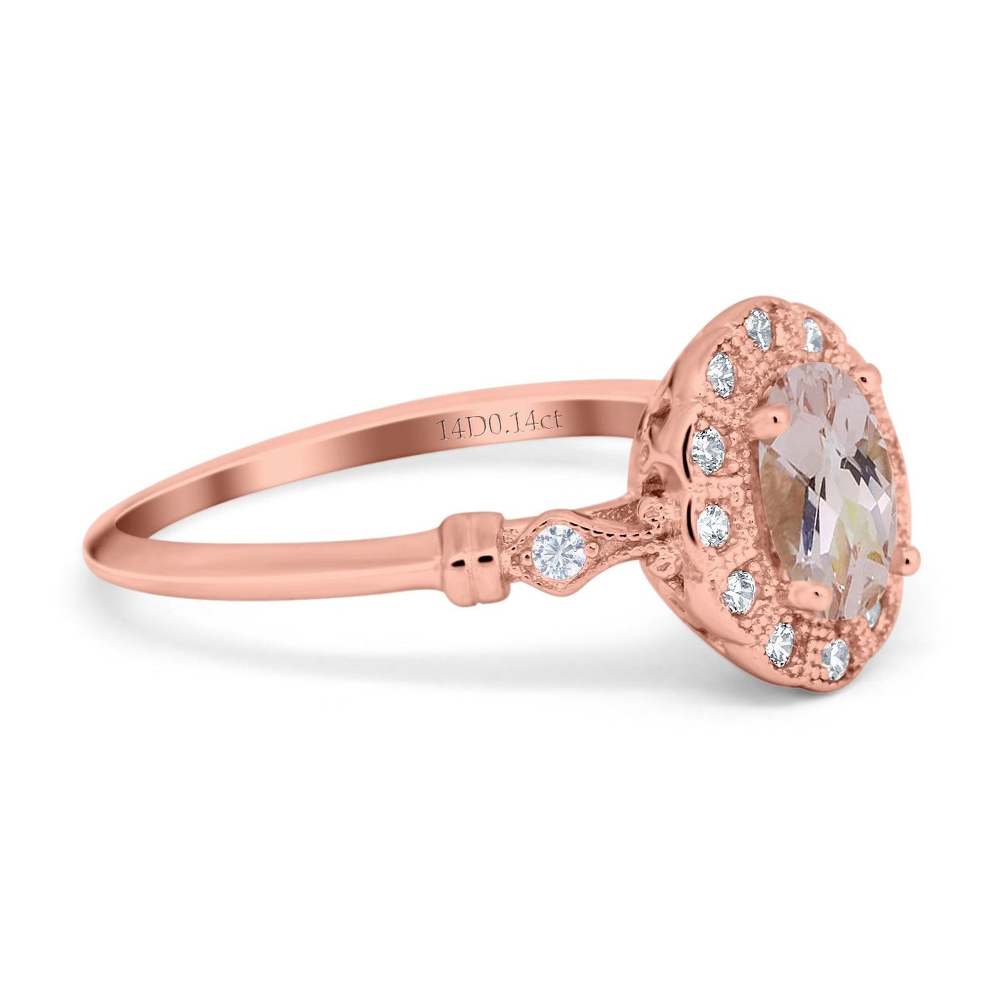 14K Rose Gold 0.9ct Oval 7mmx5mm G SI Natural Morganite Diamond Engagement Wedding Ring Size 6.5