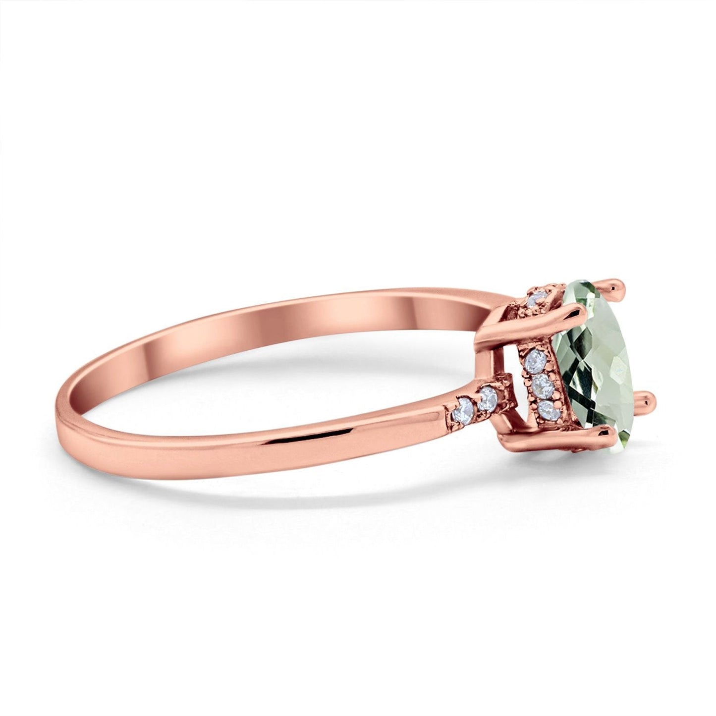 Bague de fiançailles en or rose 14 carats 1,28 ct ovale 8 mm x 6 mm G SI avec améthyste verte naturelle et diamant, taille 6,5