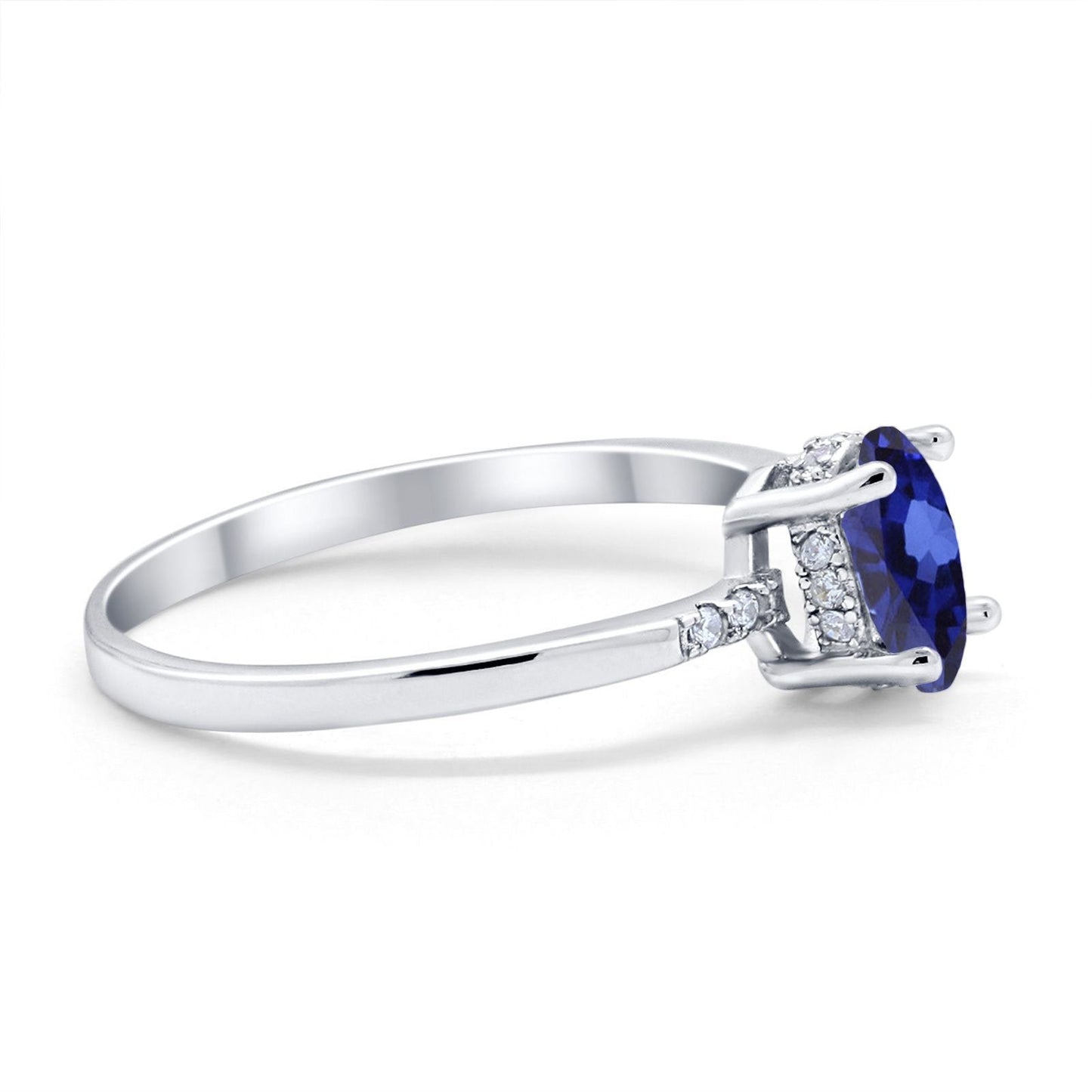 14K White Gold 1.28ct Oval 8mmx6mm G SI Nano Blue Sapphire Diamond Engagement Wedding Ring Size 6.5