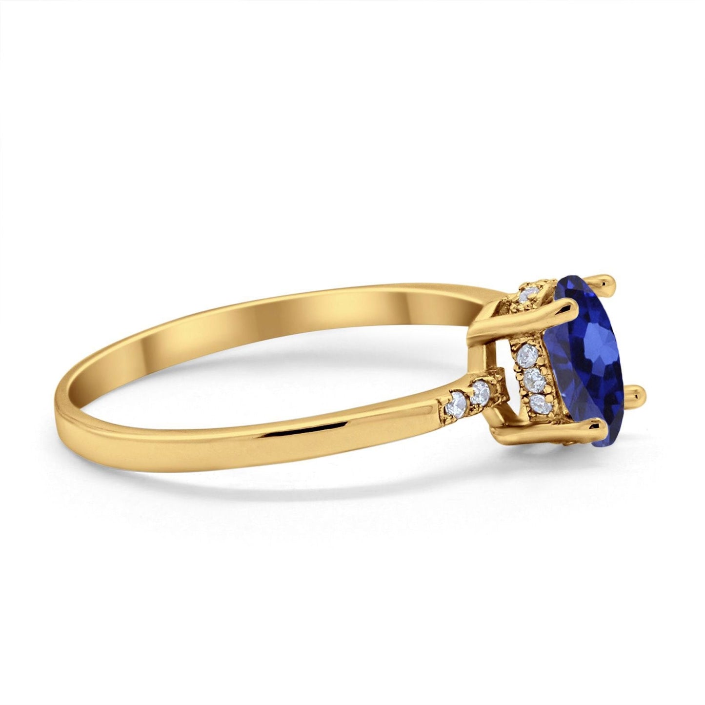 14K Yellow Gold 1.28ct Oval 8mmx6mm G SI Nano Blue Sapphire Diamond Engagement Wedding Ring Size 6.5