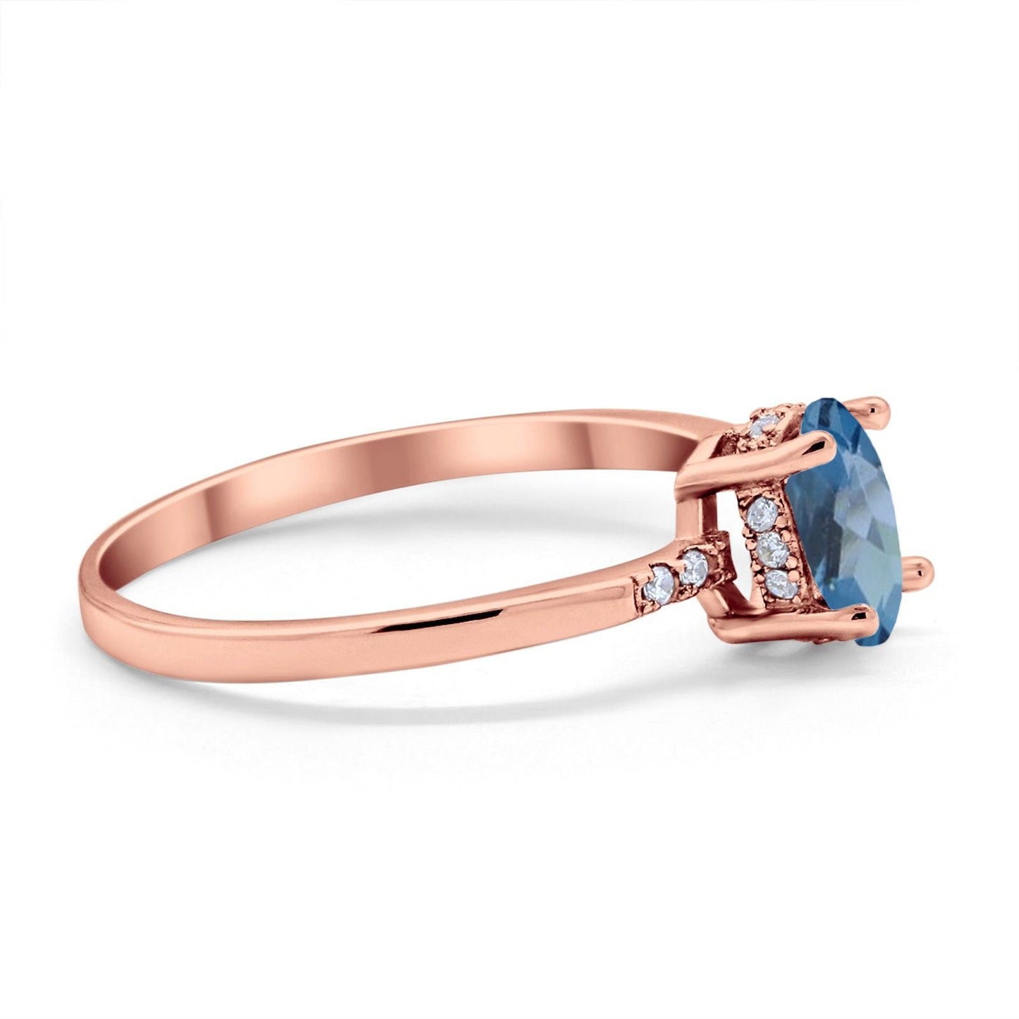 Bague de fiançailles en or rose 14 carats avec topaze bleue de Londres ovale de 8 mm x 6 mm G SI 1,28 ct, taille 6,5