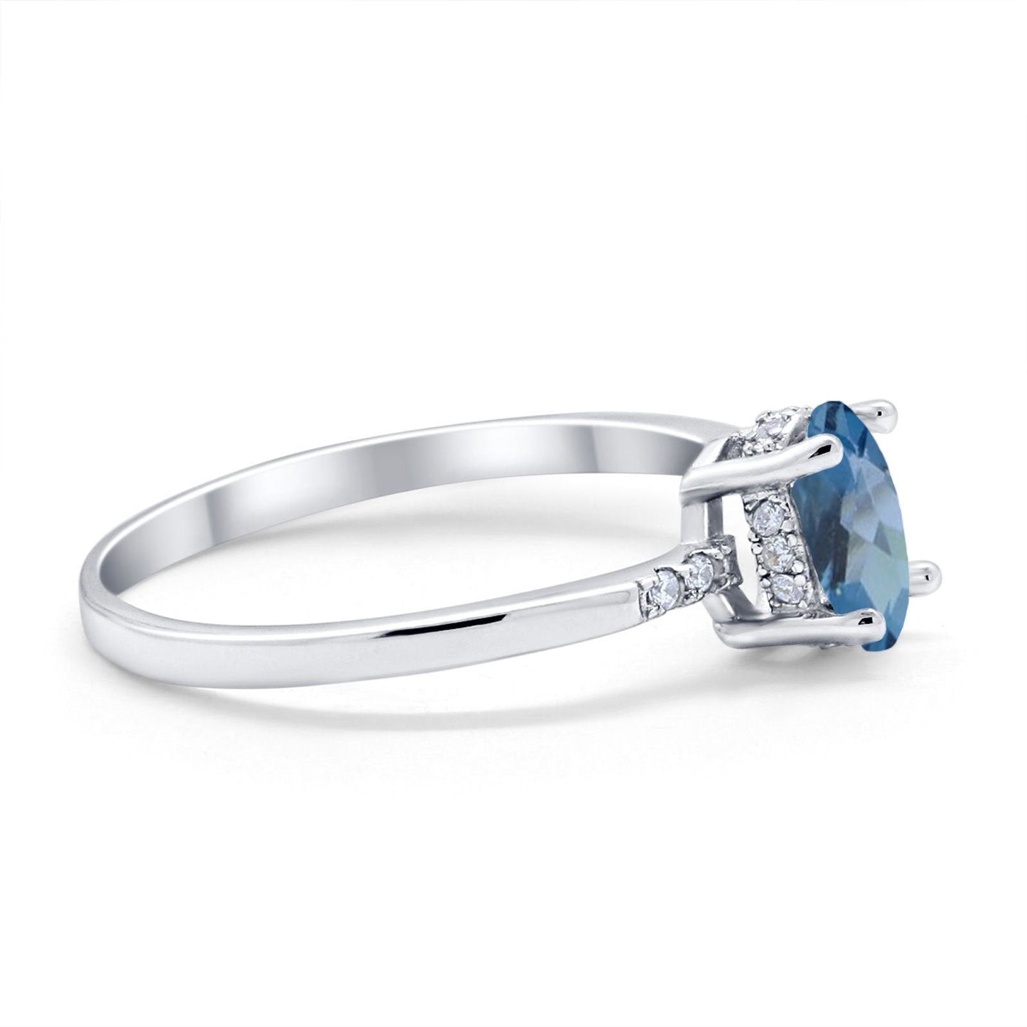 14K White Gold 1.28ct Oval 8mmx6mm G SI London Blue Topaz Diamond Engagement Wedding Ring Size 6.5