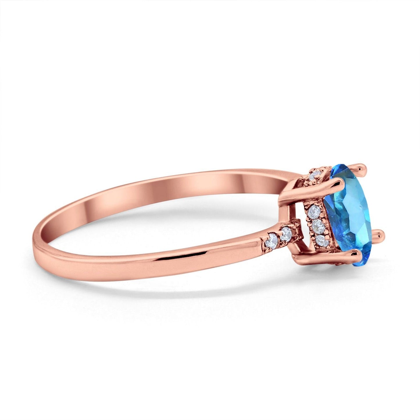 14K Rose Gold 1.28ct Oval 8mmx6mm G SI Natural Blue Topaz Diamond Engagement Wedding Ring Size 6.5