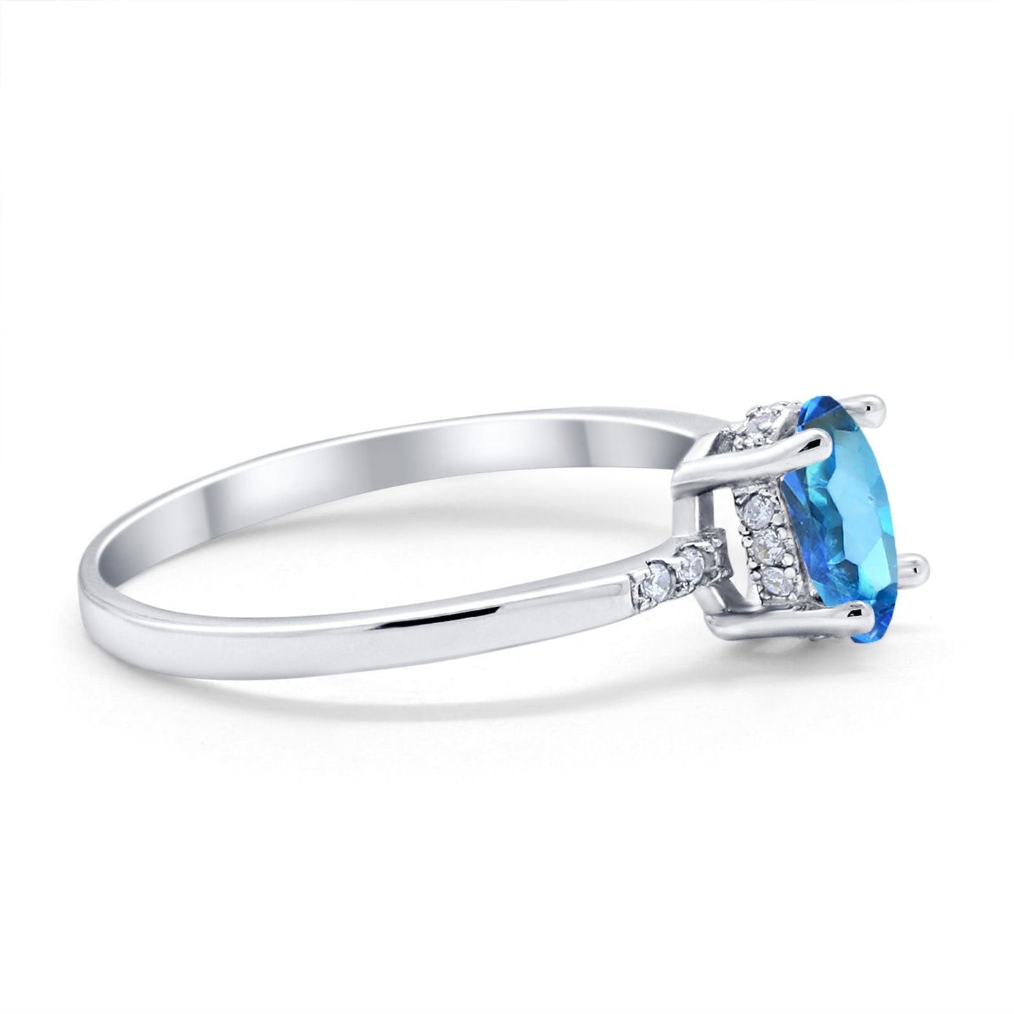 Bague de fiançailles en or blanc 14 carats 1,28 ct ovale 8 mm x 6 mm G SI avec topaze bleue naturelle et diamant taille 6,5