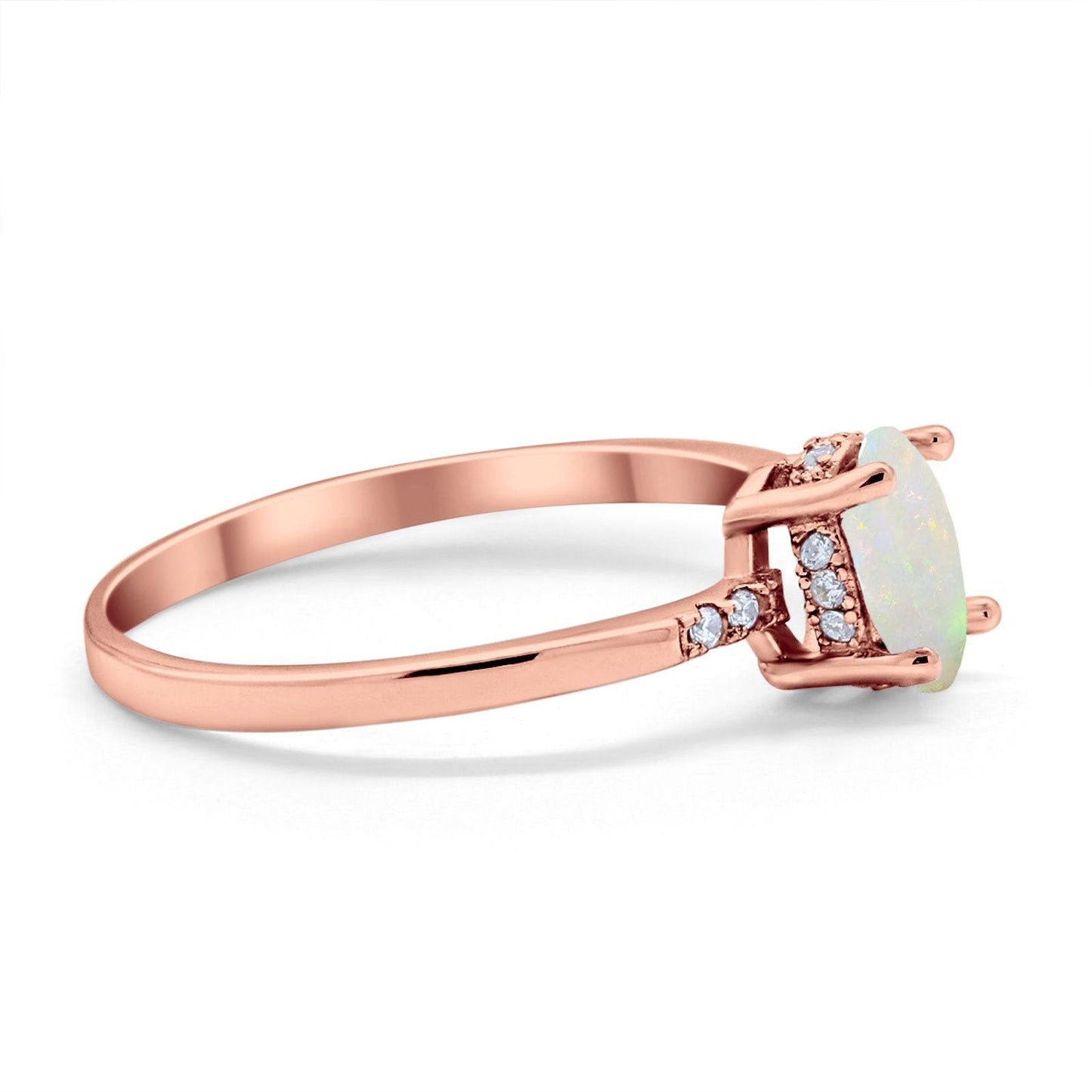 14K Rose Gold 0.07ct Oval 8mmx6mm G SI Natural White Opal Diamond Engagement Wedding Ring Size 6.5