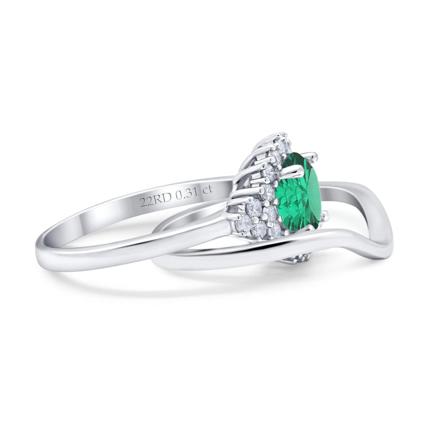 14K White Gold 1.59ct Round Two Piece Halo 7mm G SI Nano Emerald Diamond Engagement Wedding Ring Size 6.5