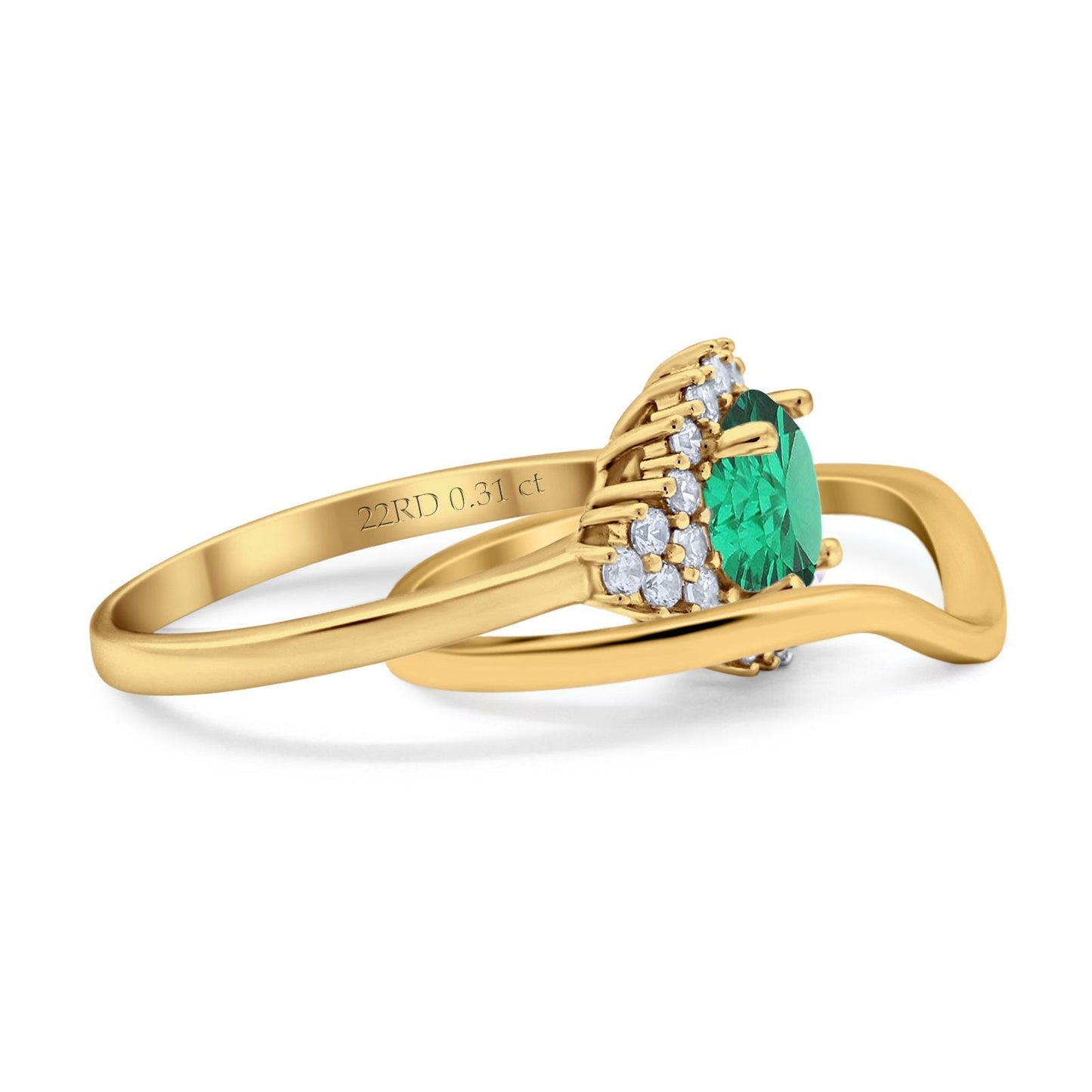 14K Yellow Gold 1.59ct Round Two Piece Halo 7mm G SI Nano Emerald Diamond Engagement Wedding Ring Size 6.5