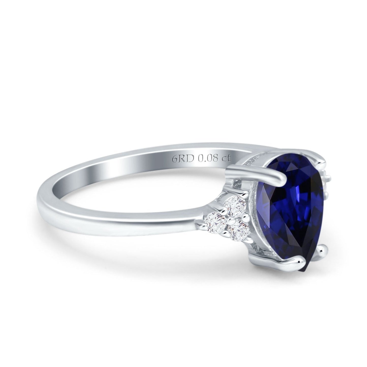 Bague de fiançailles en or blanc 14 carats, 1,33 ct, forme poire en forme de larme, 8 mm x 6 mm, G SI, saphir bleu nano, diamant, taille 6,5