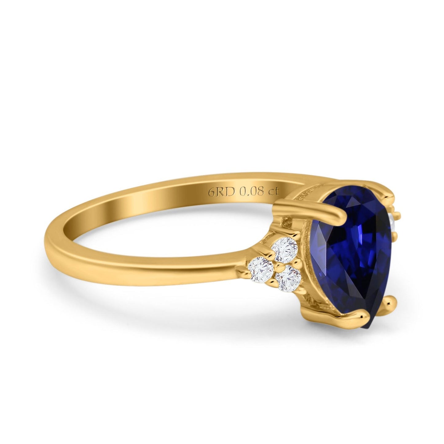 14K Yellow Gold 1.33ct Teardrop Pear 8mmx6mm G SI Nano Blue Sapphire Diamond Engagement Wedding Ring Size 6.5