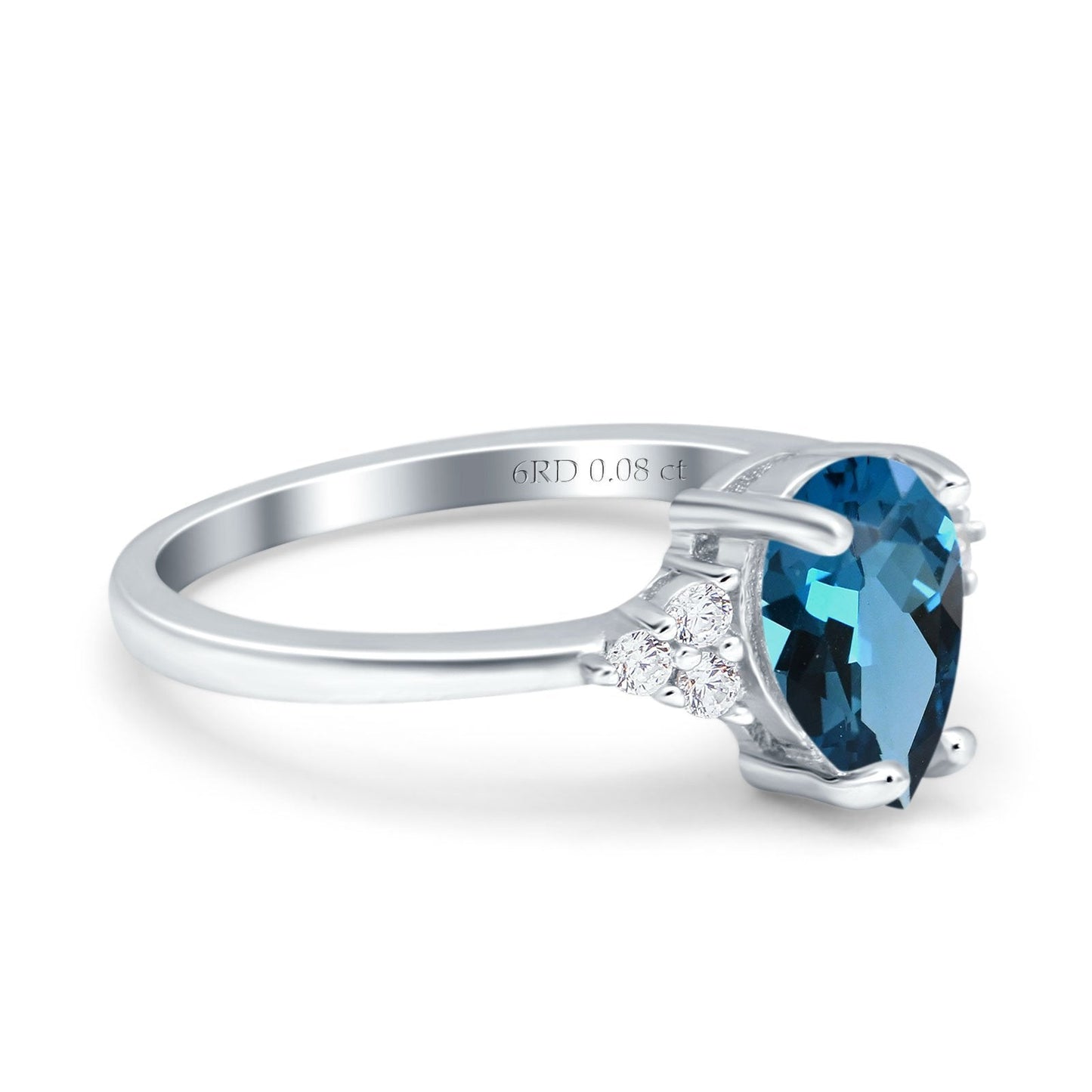 Bague de fiançailles en or blanc 14 carats avec topaze bleue de Londres en forme de poire de 1,33 ct et diamant de 8 mm x 6 mm G SI, taille 6,5