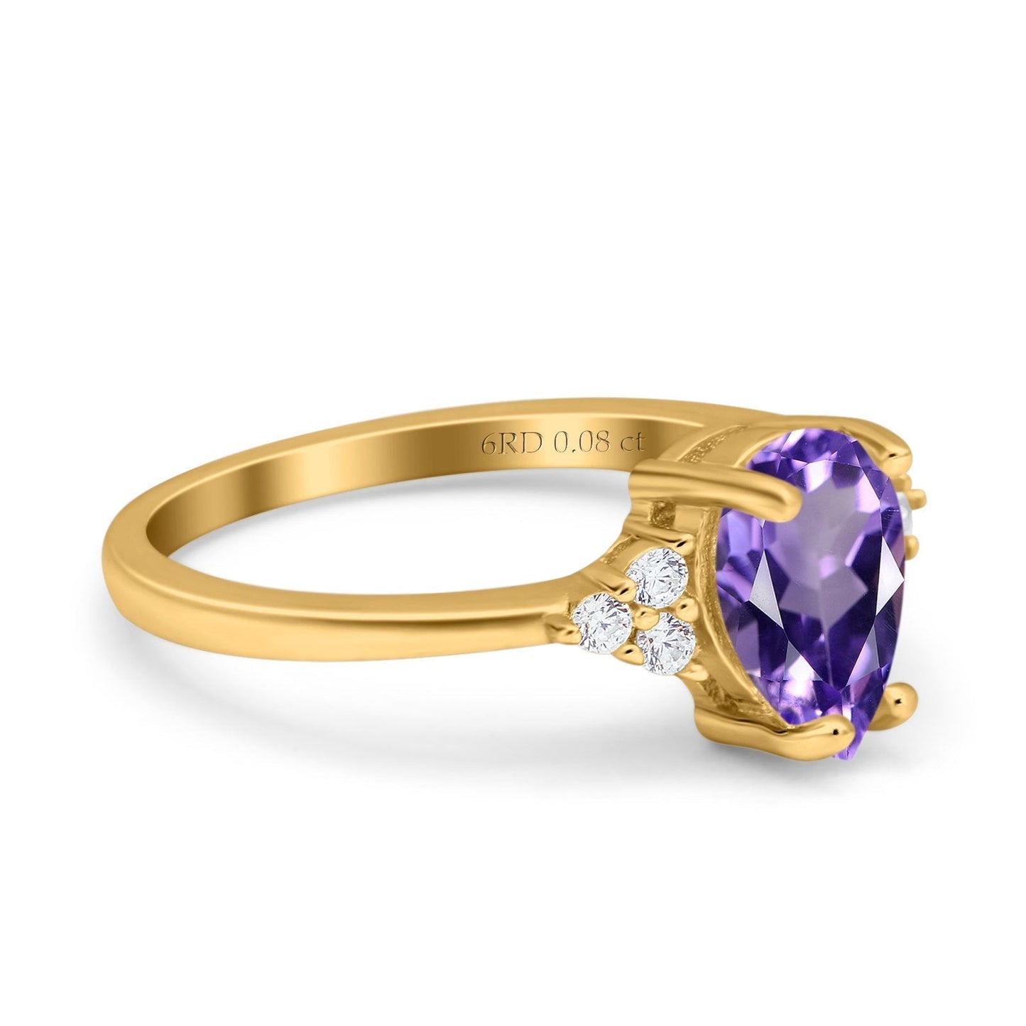 14K Yellow Gold 1.33ct Teardrop Pear 8mmx6mm G SI Natural Amethyst Diamond Engagement Wedding Ring Size 6.5