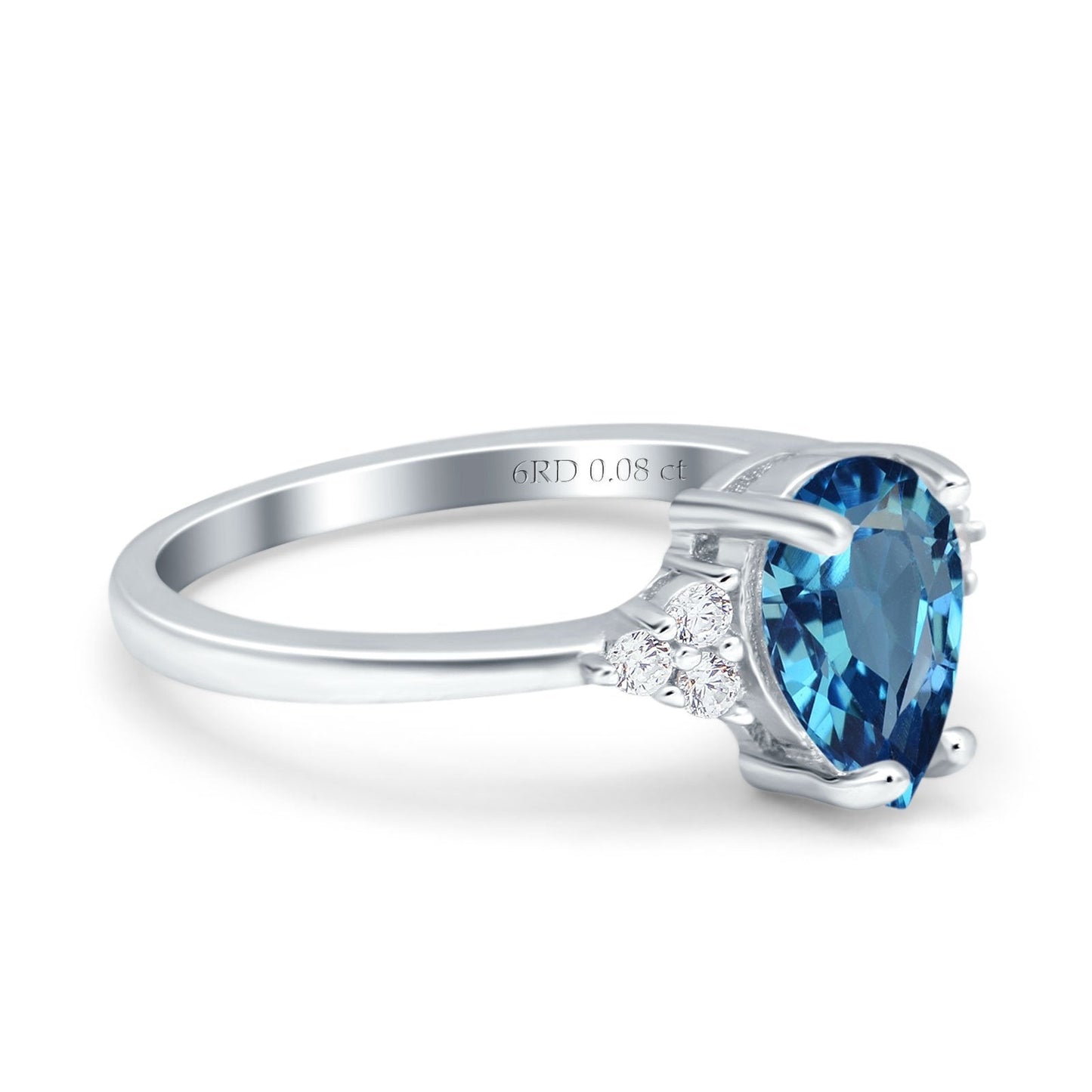 Bague de fiançailles en or blanc 14 carats avec topaze bleue naturelle en forme de poire en forme de larme de 1,33 ct, 8 mm x 6 mm, taille G SI, taille 6,5