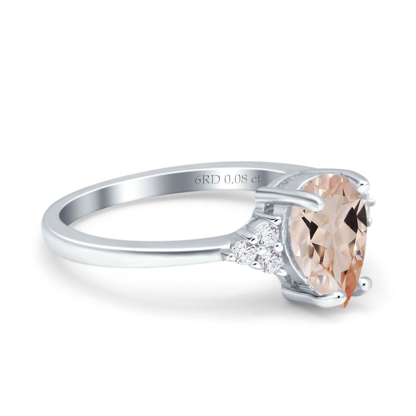 Bague de fiançailles en or blanc 14 carats, 1,33 ct, forme poire en forme de larme, 8 mm x 6 mm, G SI, diamant morganite naturel, taille 6,5