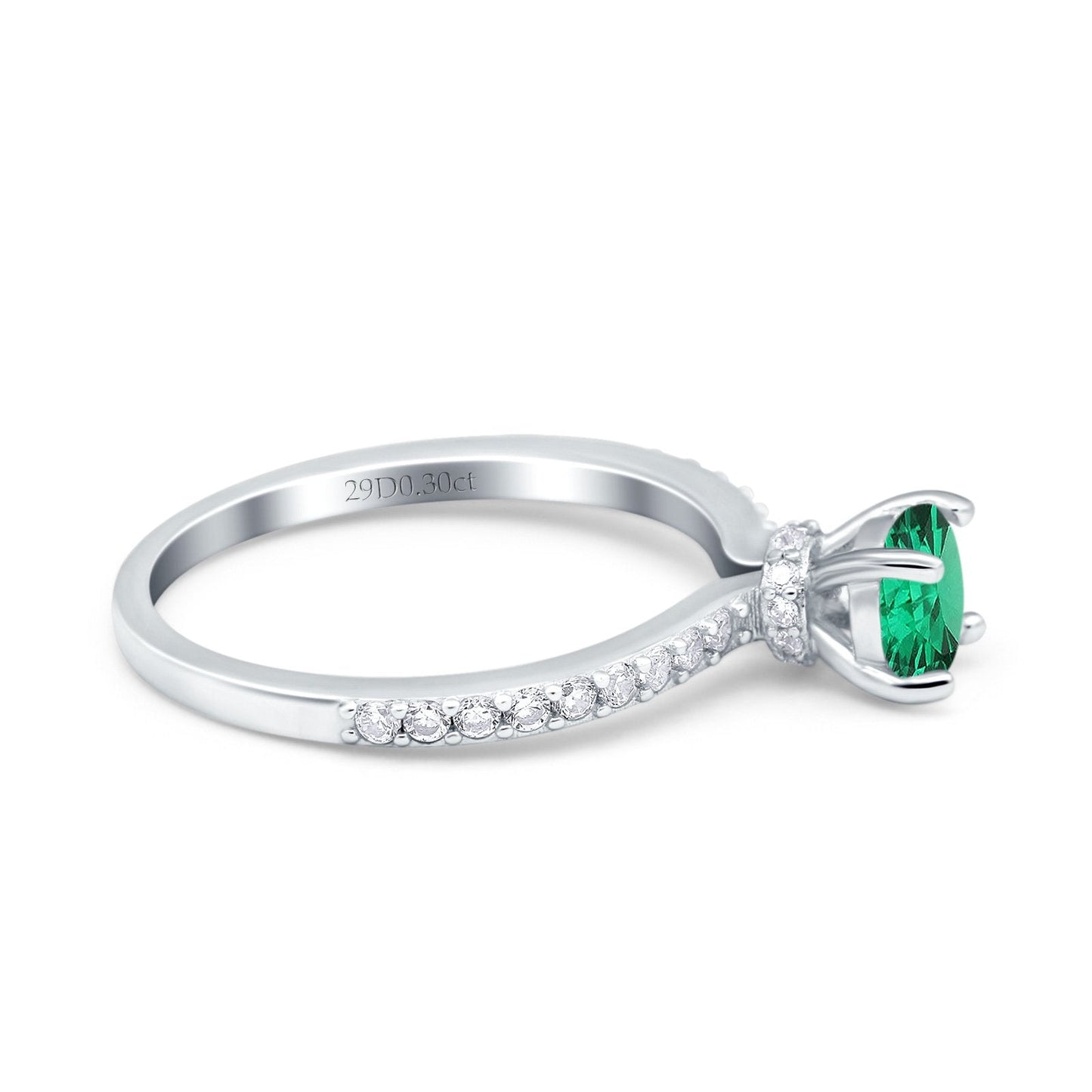 14K White Gold 1.14ct Round Accent Vintage 6mm G SI Nano Emerald Diamond Engagement Wedding Ring Size 6.5