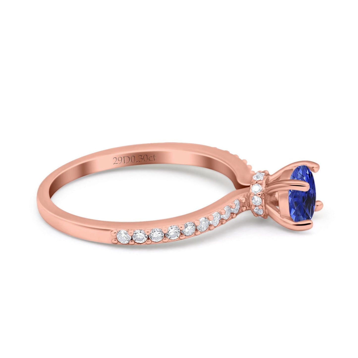 14K Rose Gold 1.14ct Round Accent Vintage 6mm G SI Nano Blue Sapphire Diamond Engagement Wedding Ring Size 6.5