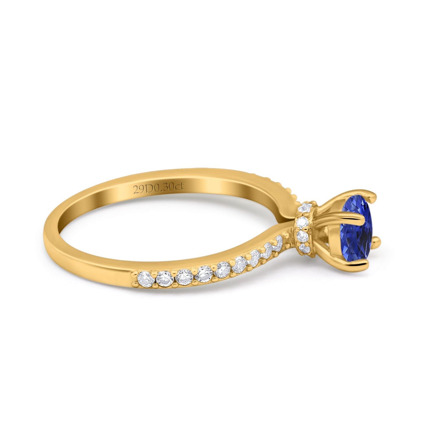 14K Yellow Gold 1.14ct Round Accent Vintage 6mm G SI Nano Blue Sapphire Diamond Engagement Wedding Ring Size 6.5