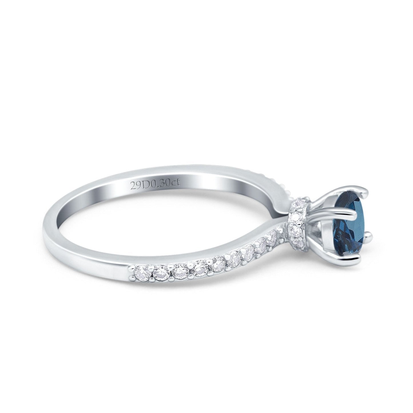 14K White Gold 1.14ct Round Accent Vintage 6mm G SI London Blue Topaz Diamond Engagement Wedding Ring Size 6.5